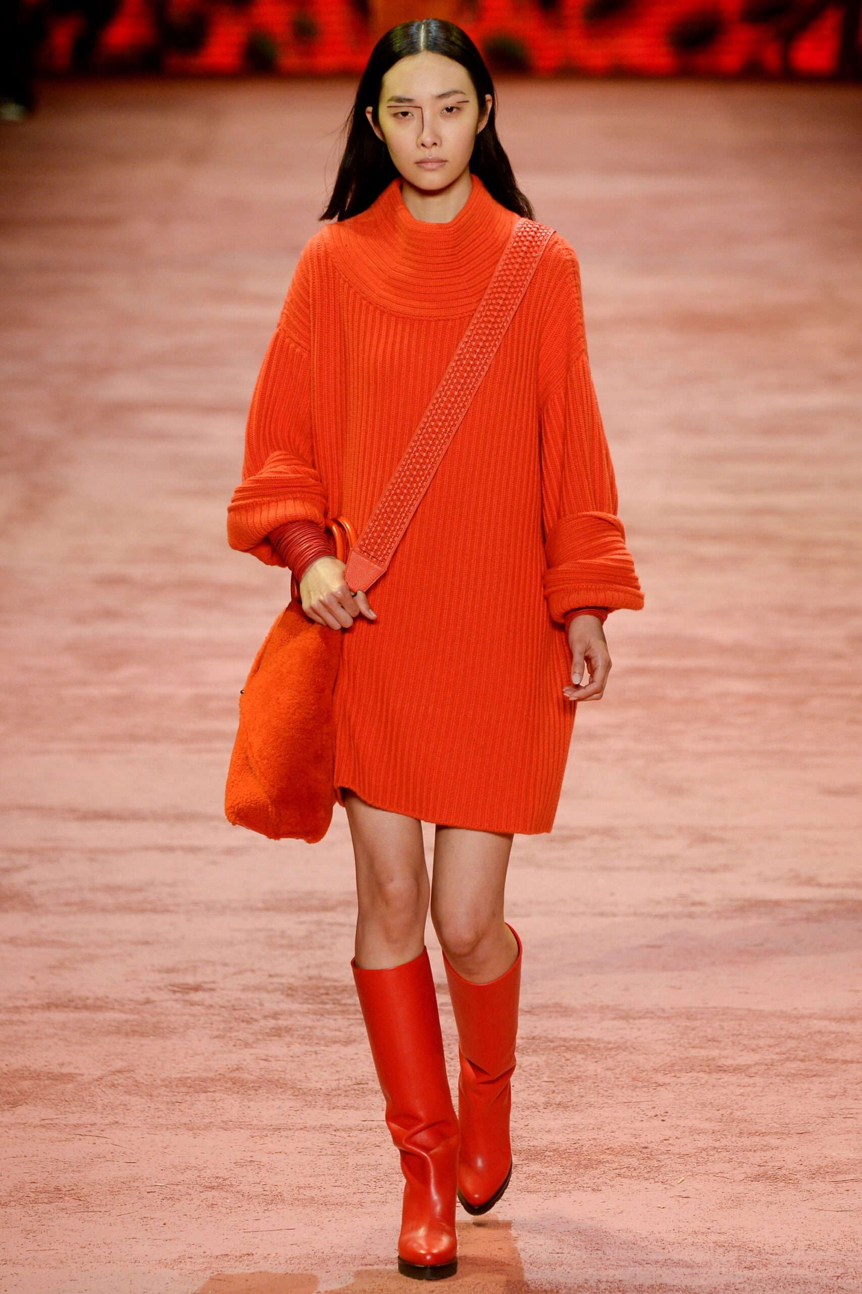 orange faux-fur structured bag