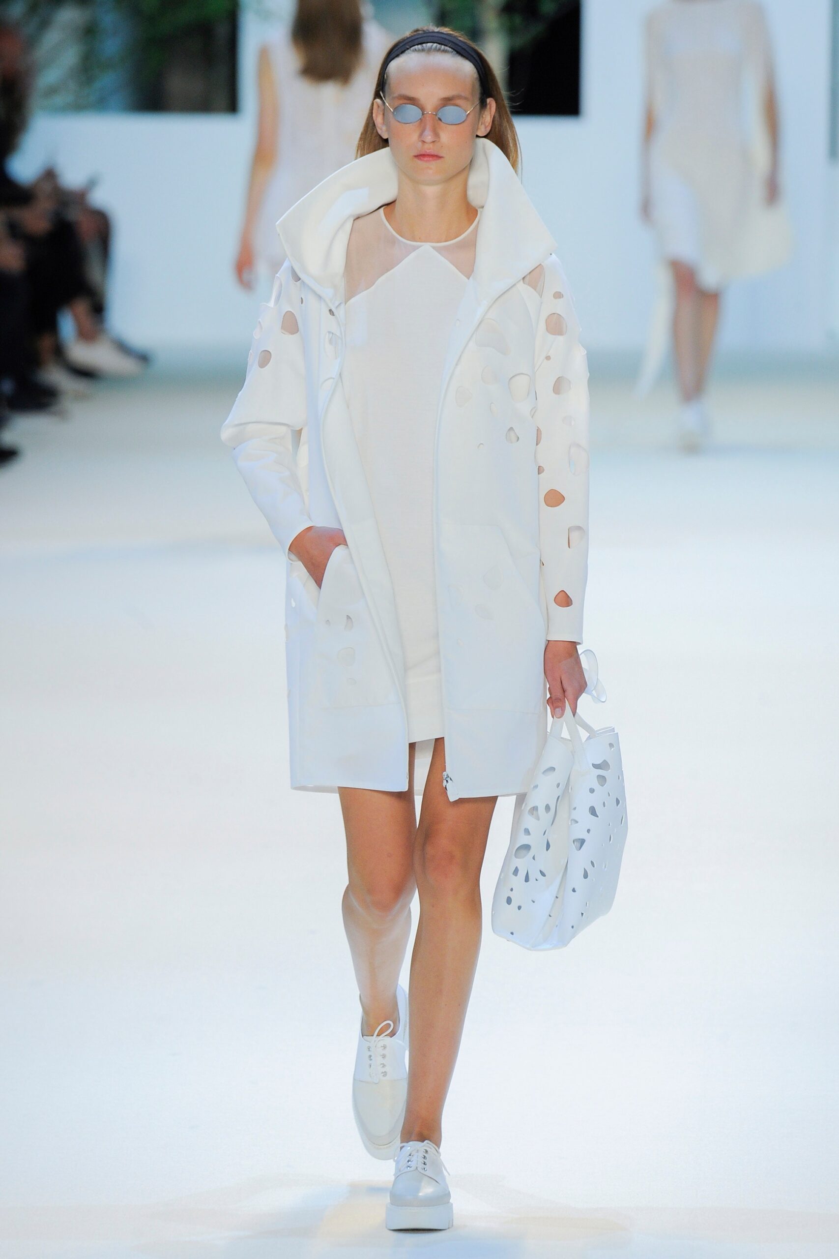 white coat and mini dress