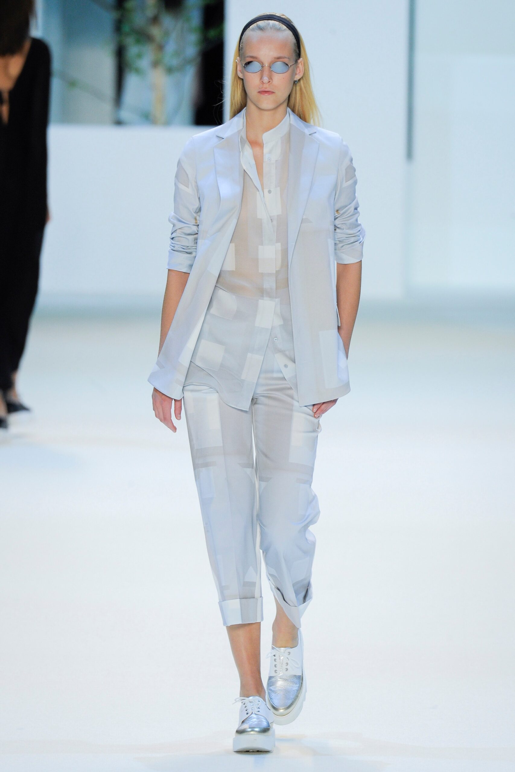 tailored white silk blazer and shirt