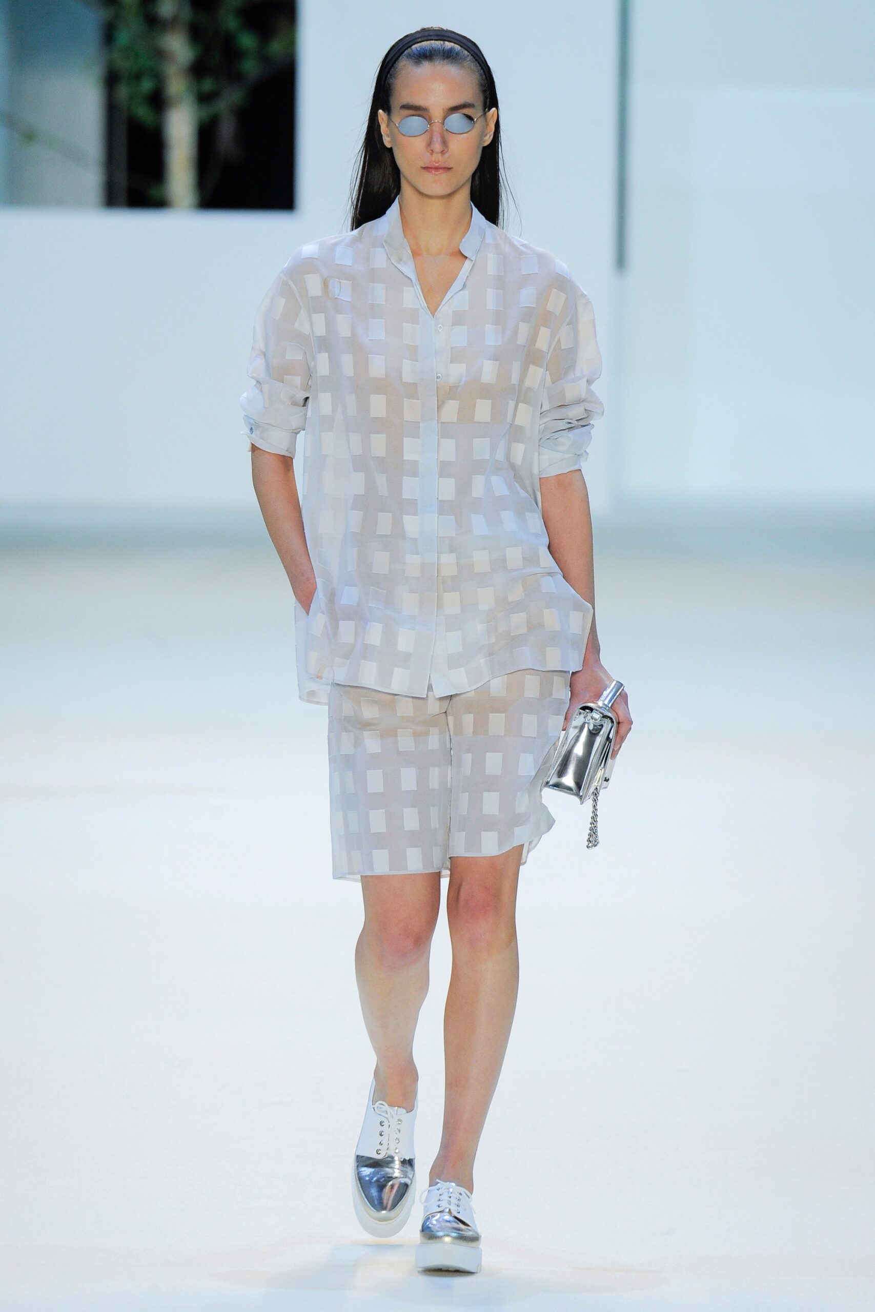 relaxed gray checked shirt and shorts