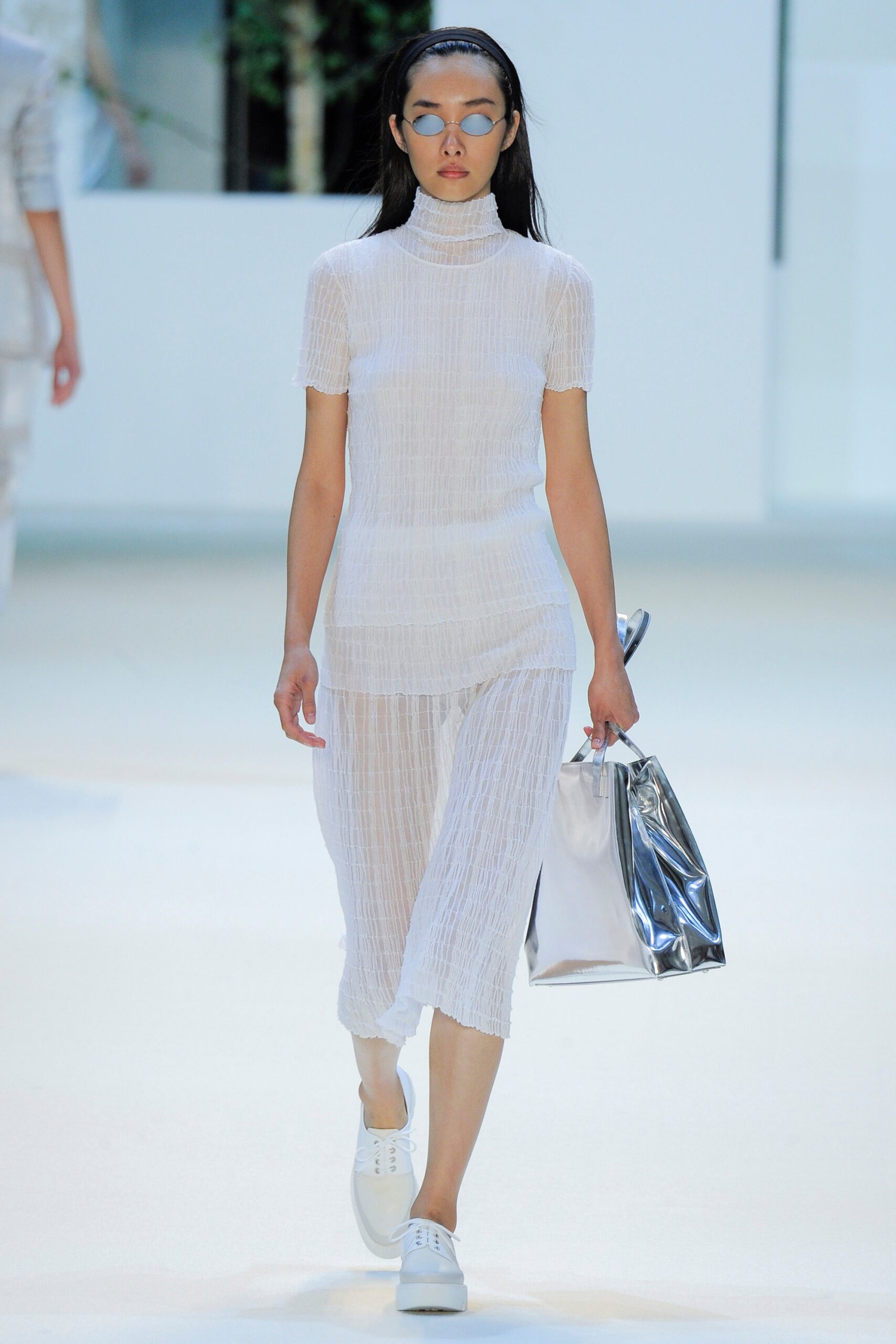 white pleated midi dress