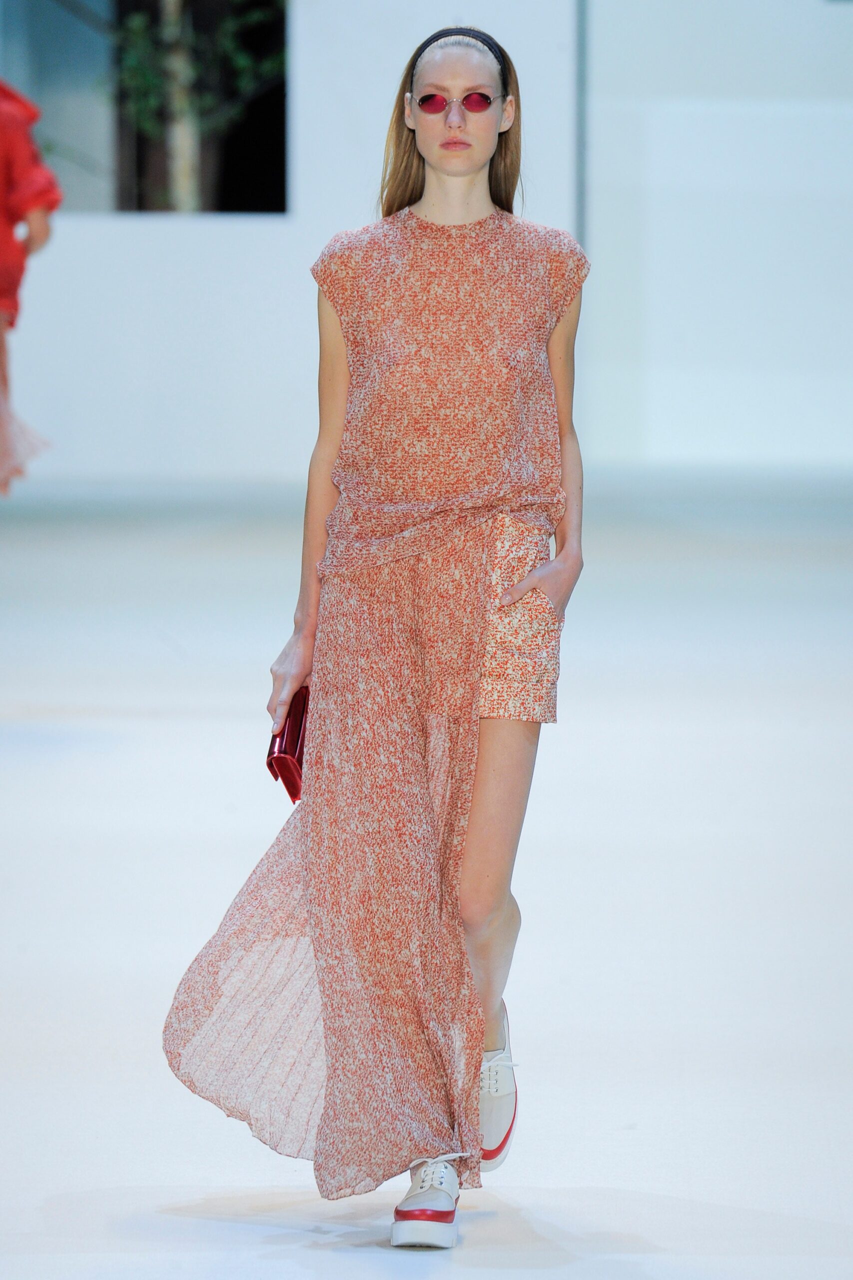 orange chiffon midi dress with shorts