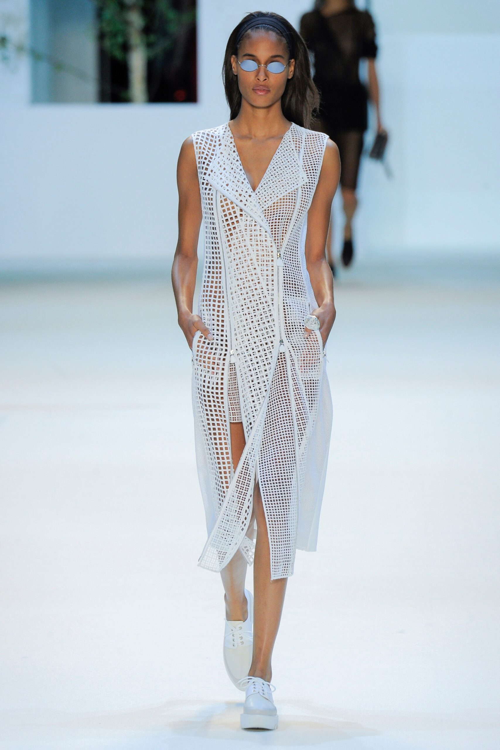 white mesh sleeveless dress