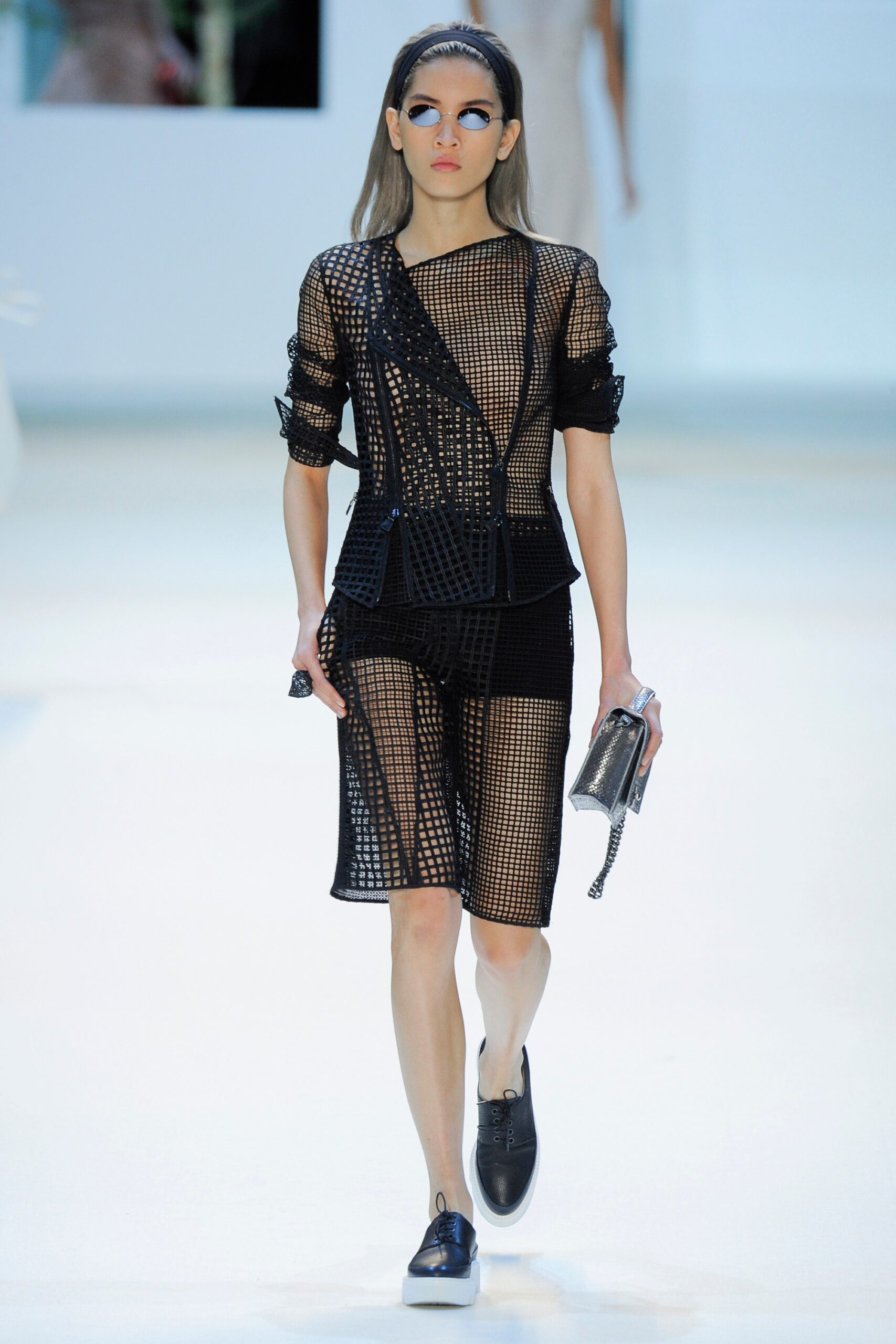 black mesh top and shorts