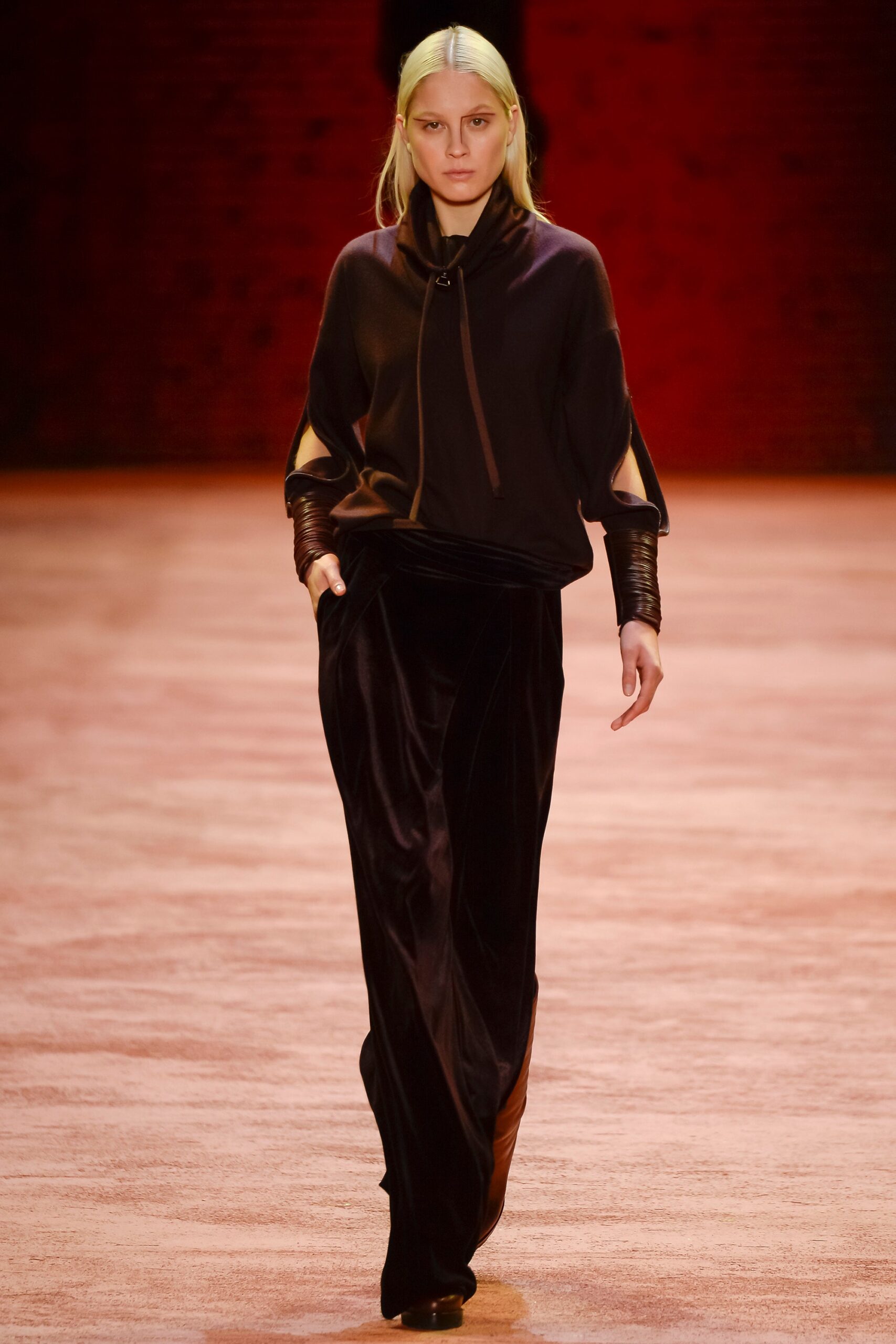 black velvet long-sleeve high-neck relaxed top