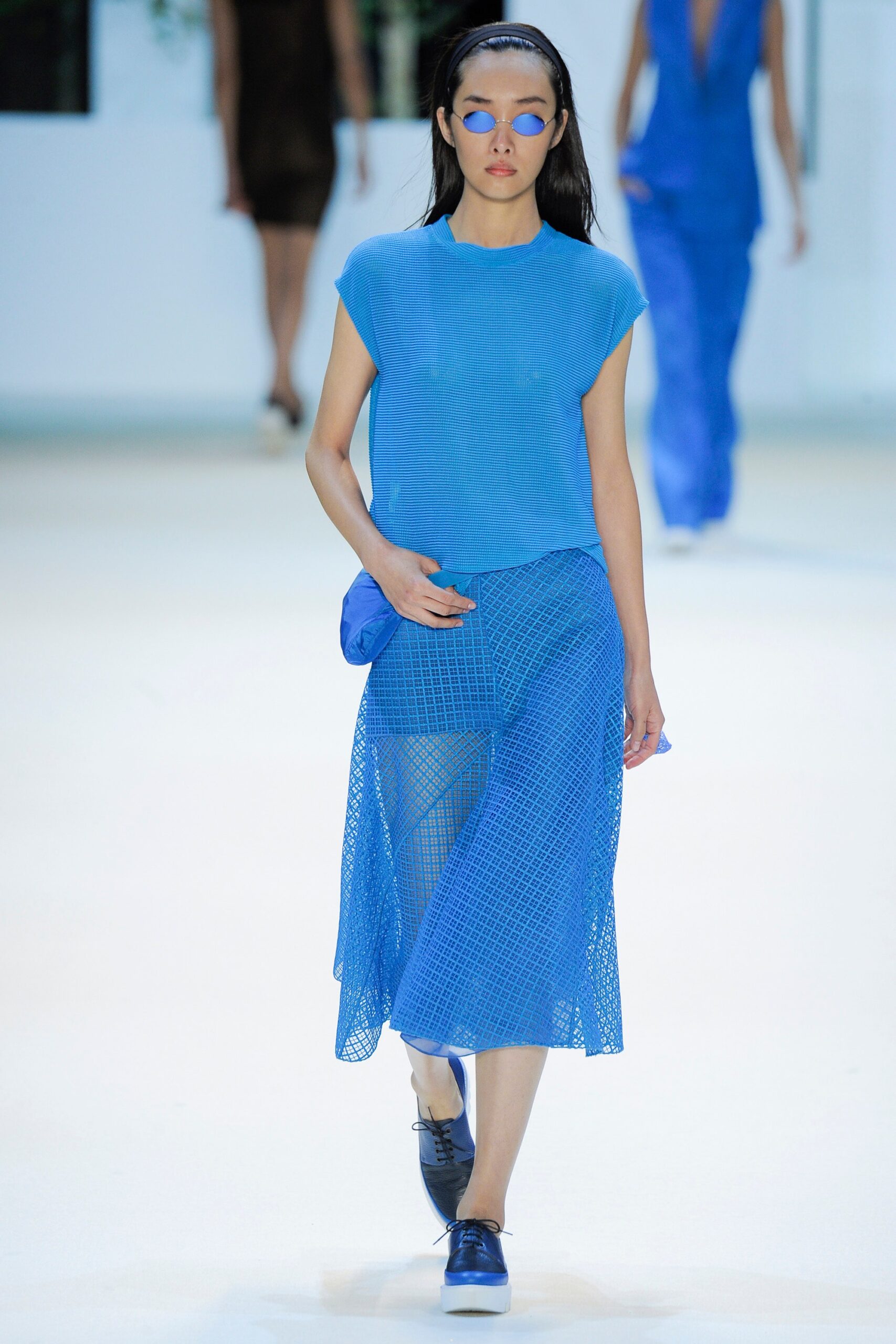 blue mesh top and skirt