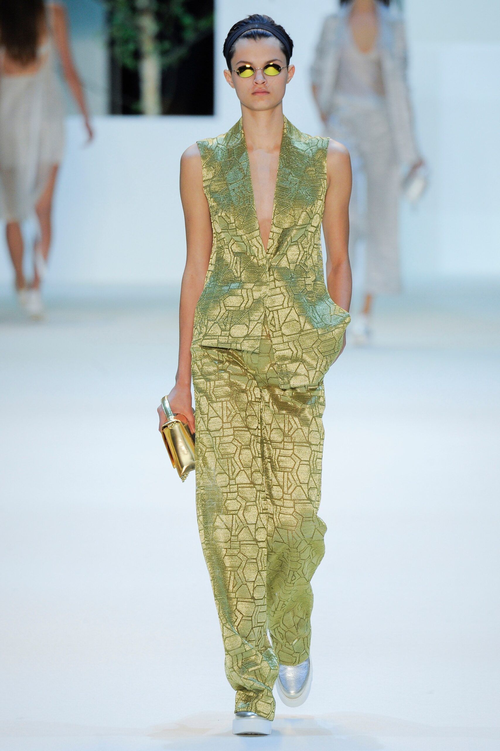 fitted green silk jumpsuit
