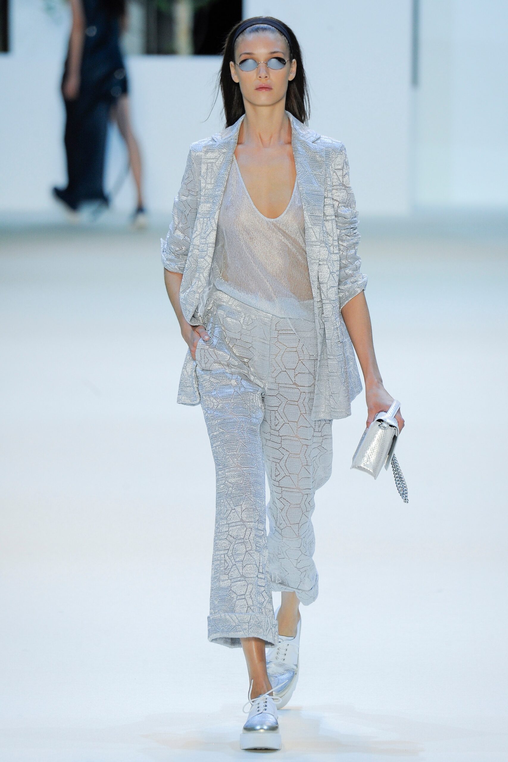 silver metallic blazer and pants