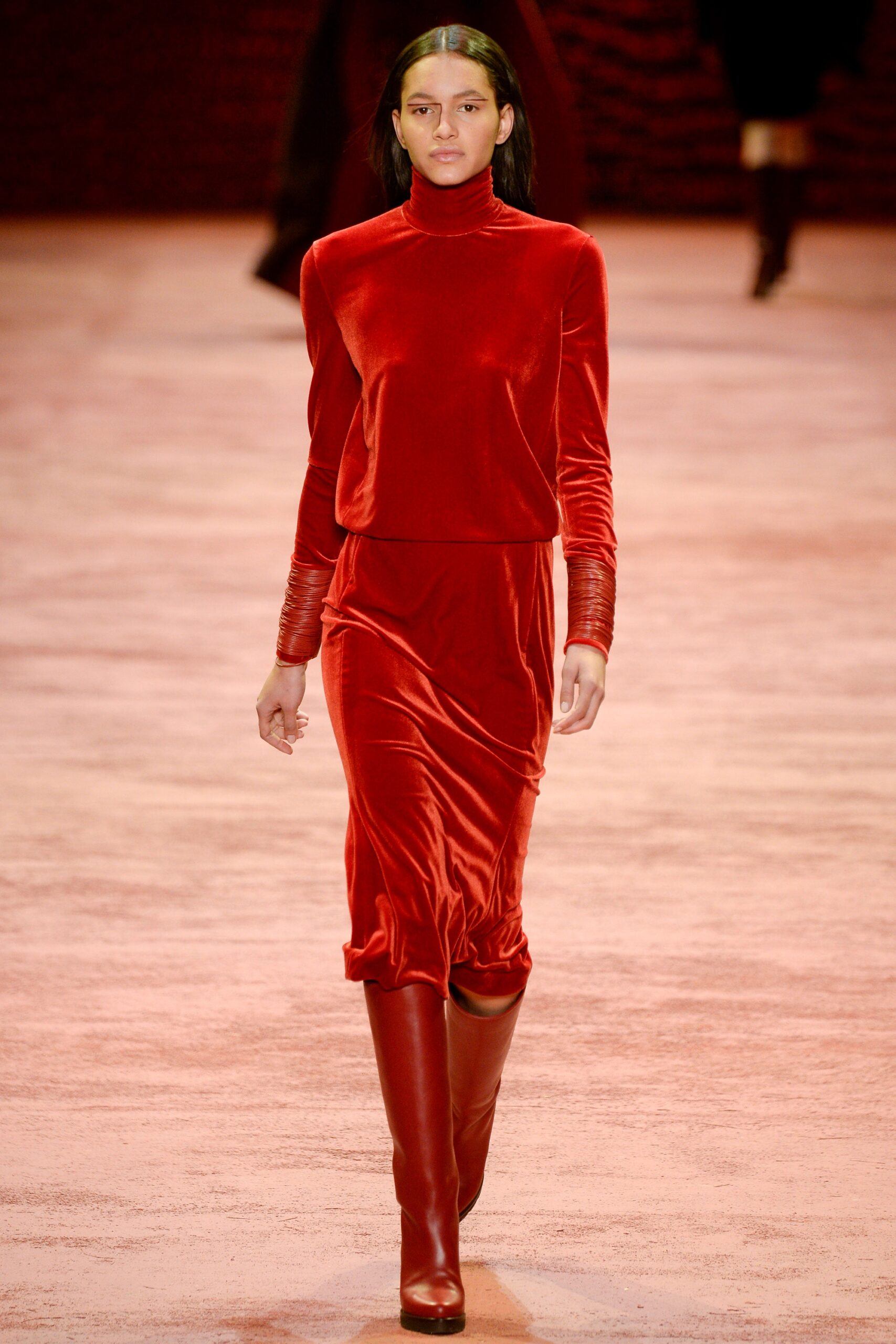red leather fitted boots