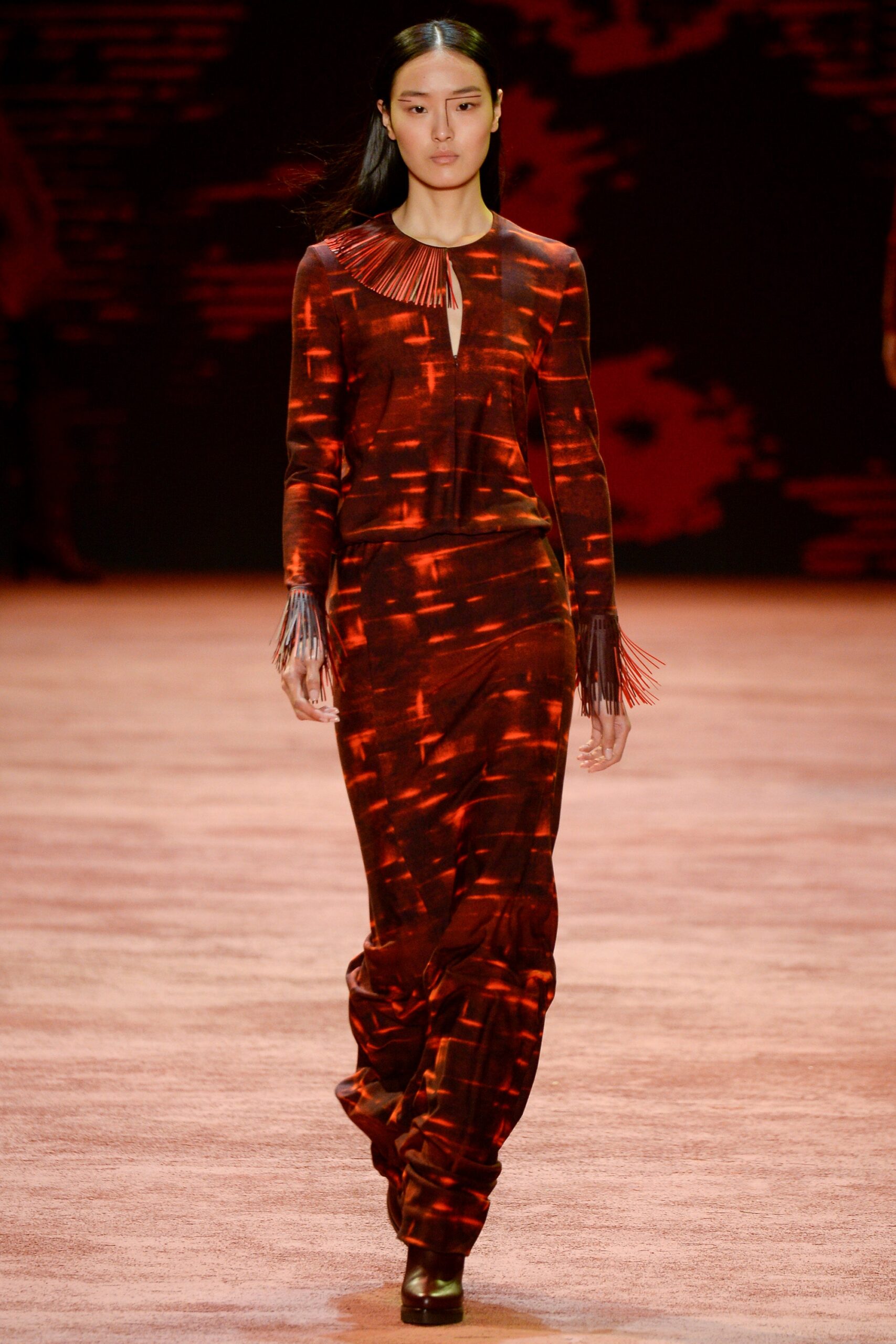 fitted red and black silk dress