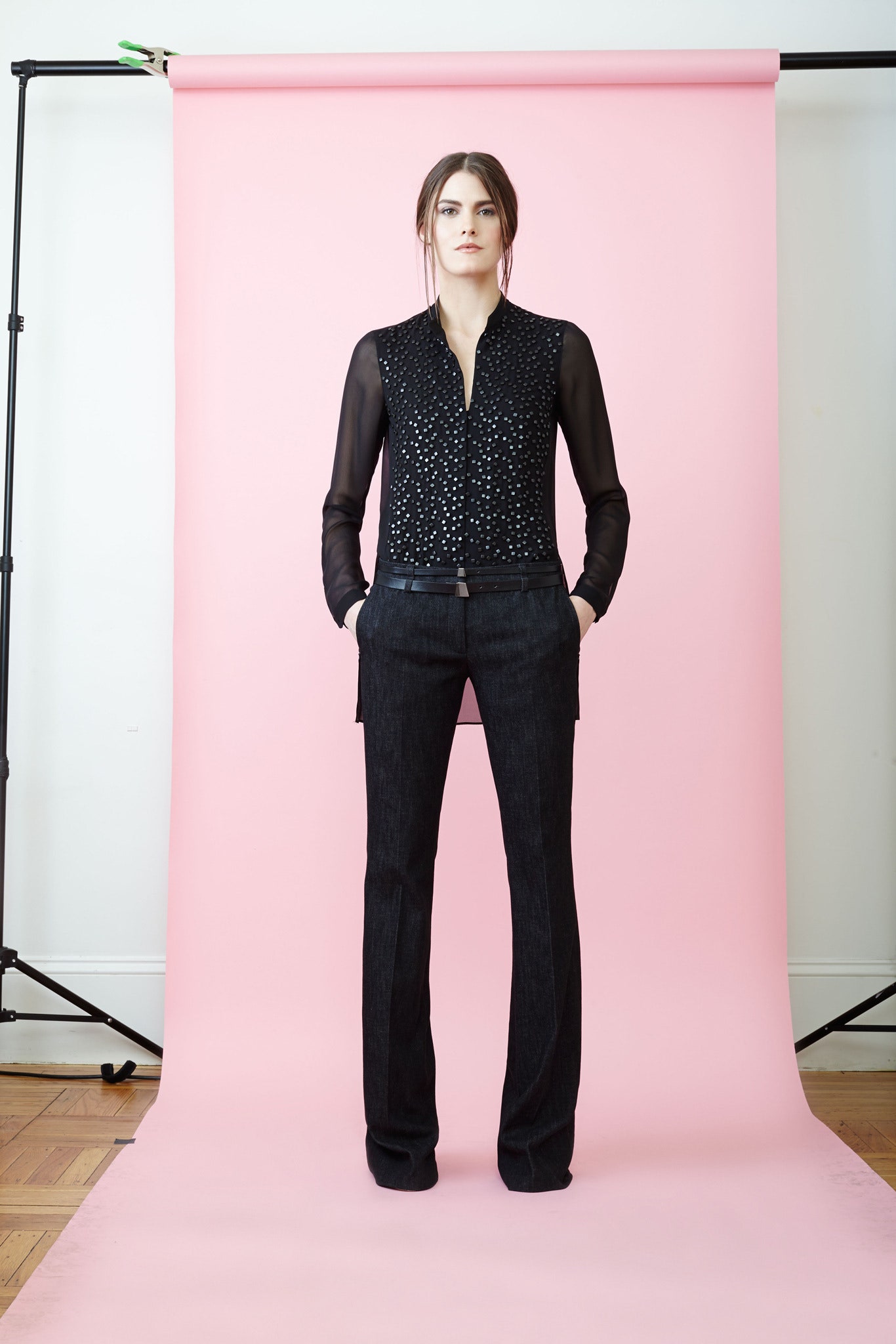 black denim tailored straight-leg pants