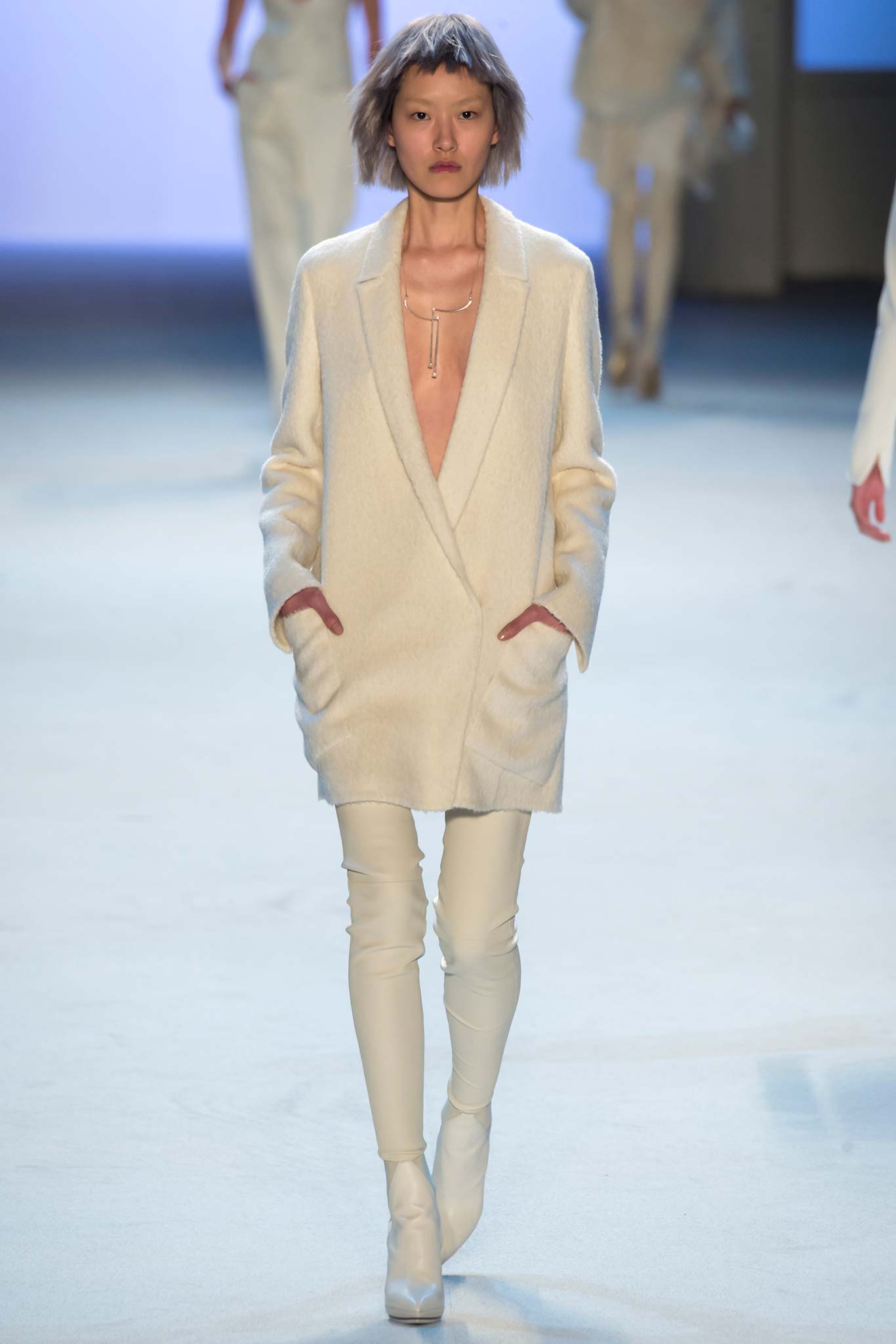 white wool relaxed blazer with fitted pants