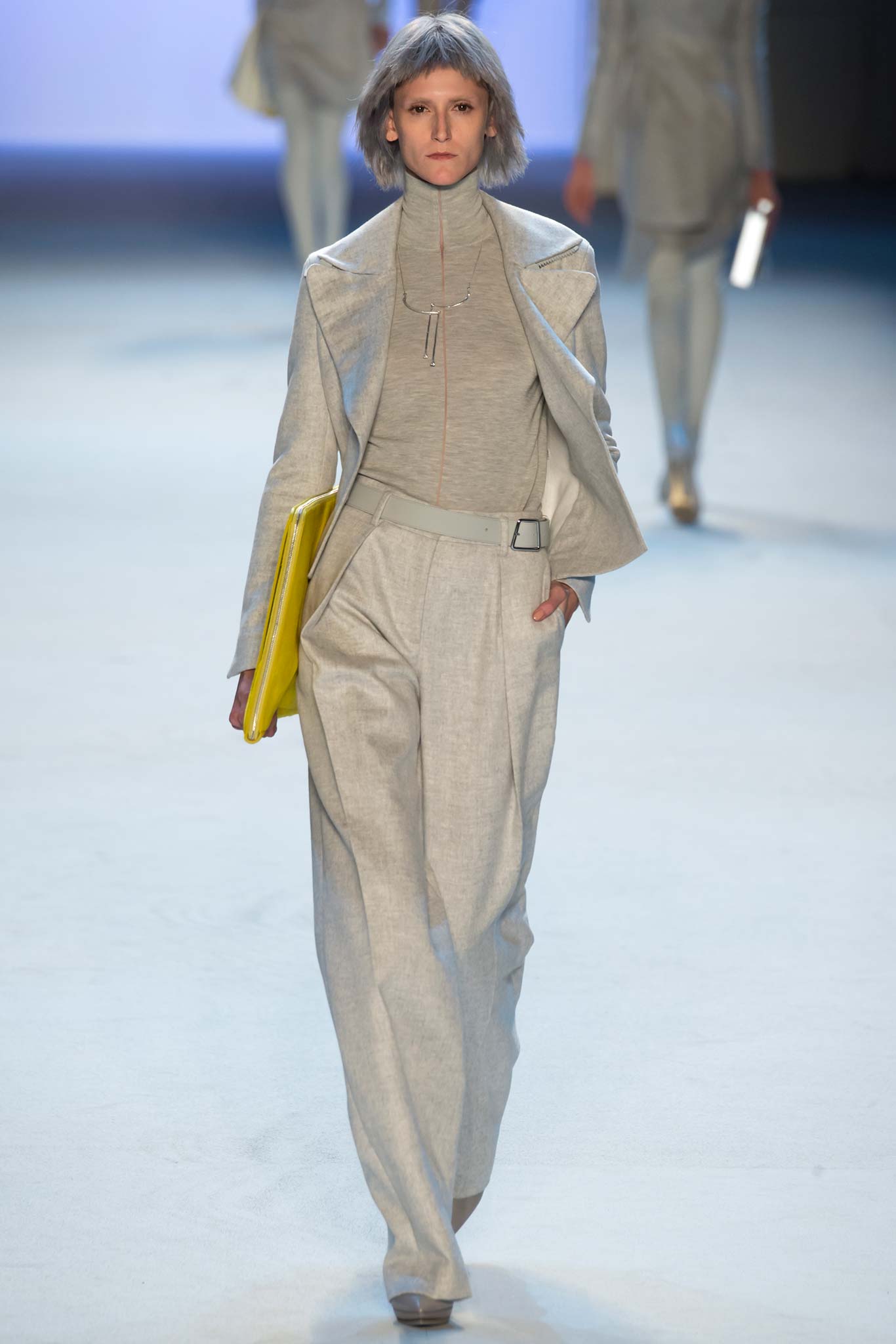 gray tailored blazer with turtleneck