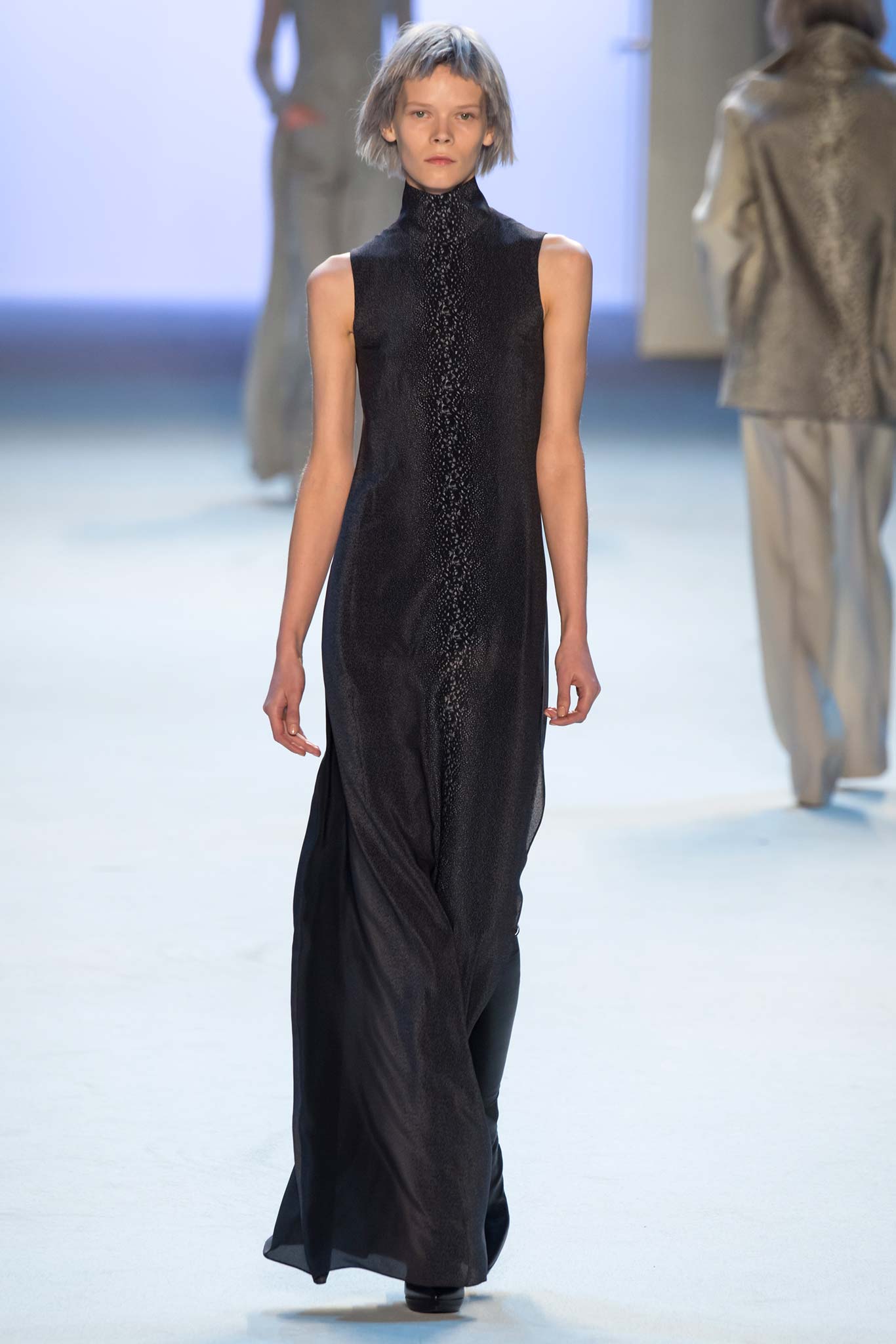 black silk sleeveless gown