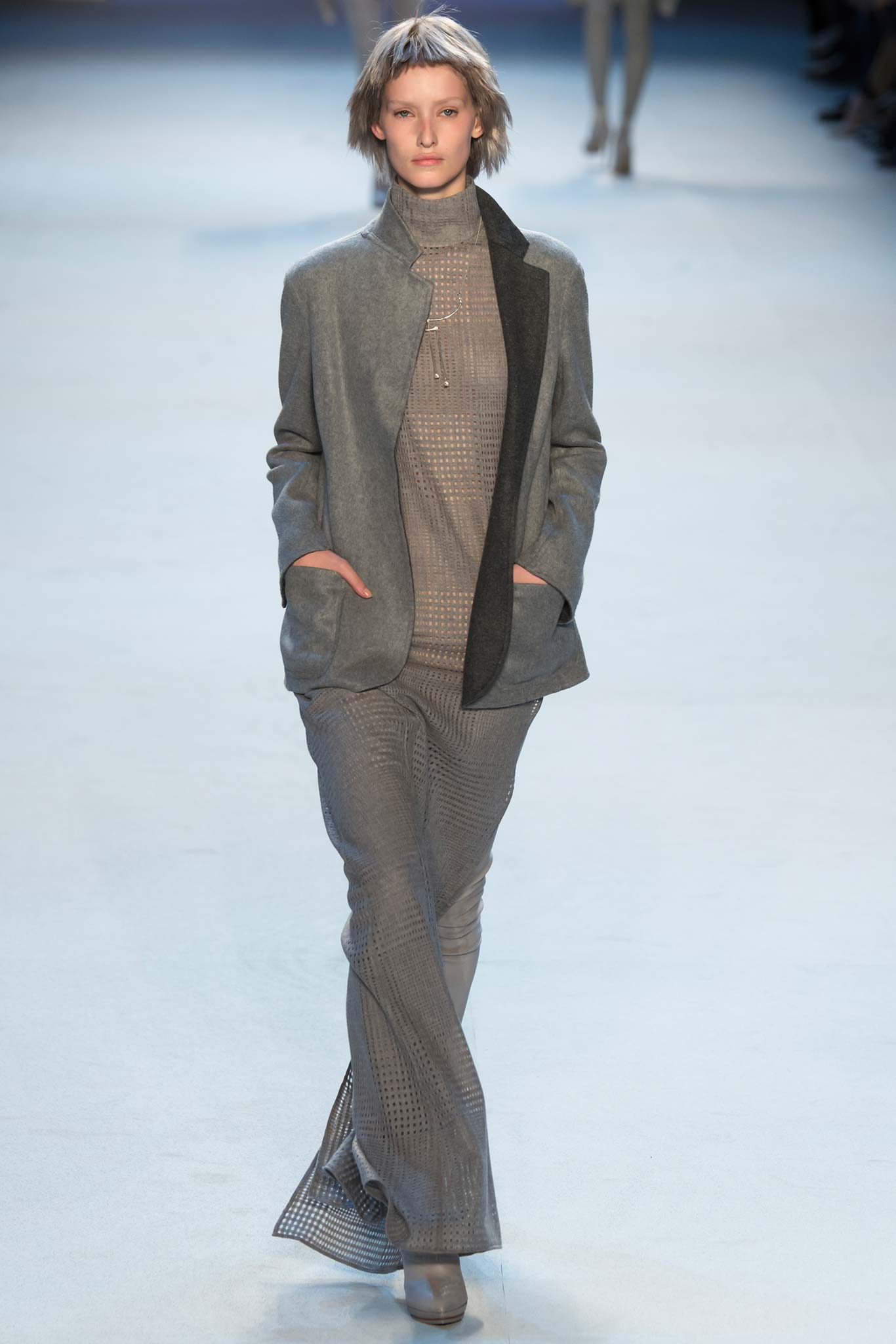 gray suede blazer with fitted top