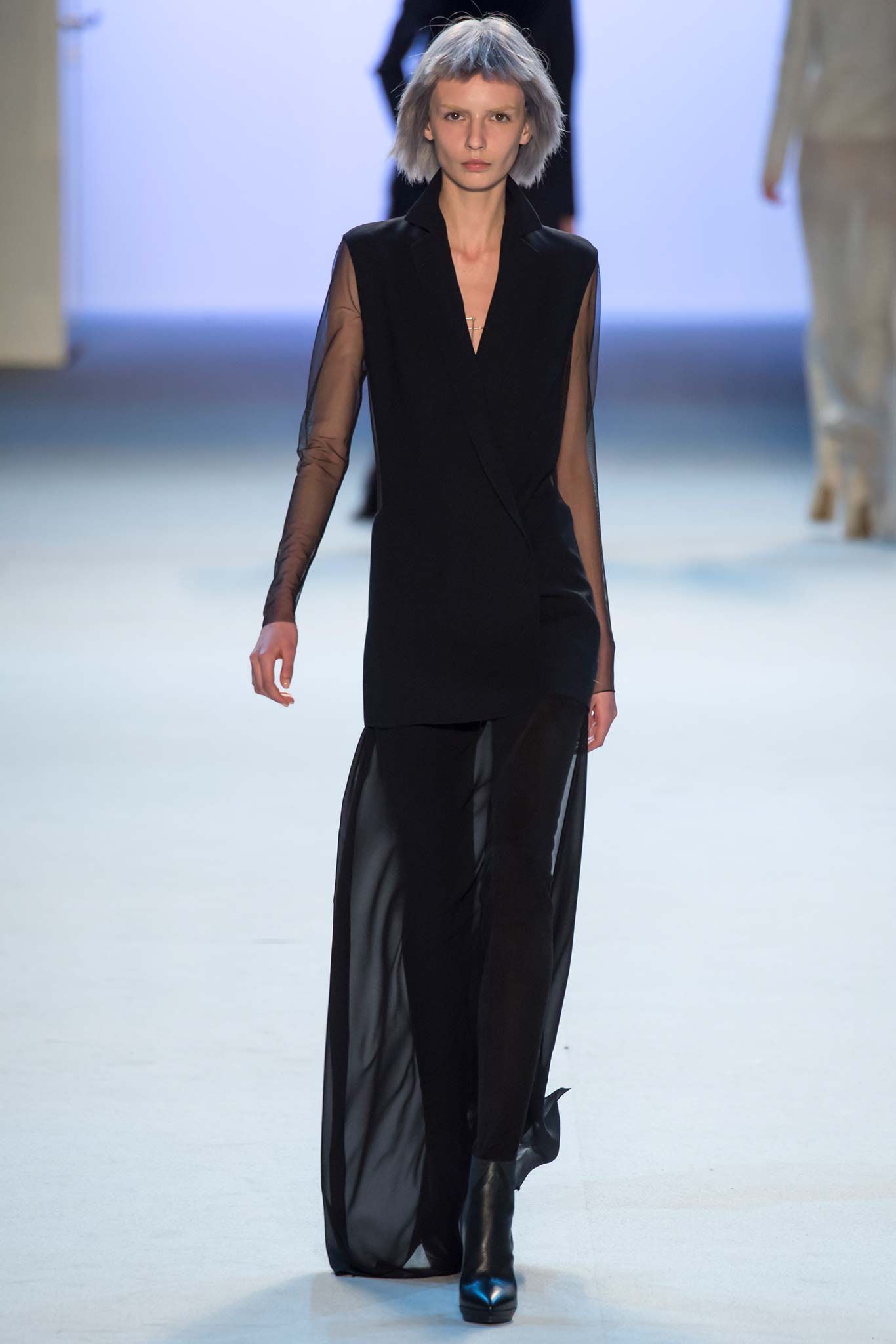 black silk long-sleeve dress