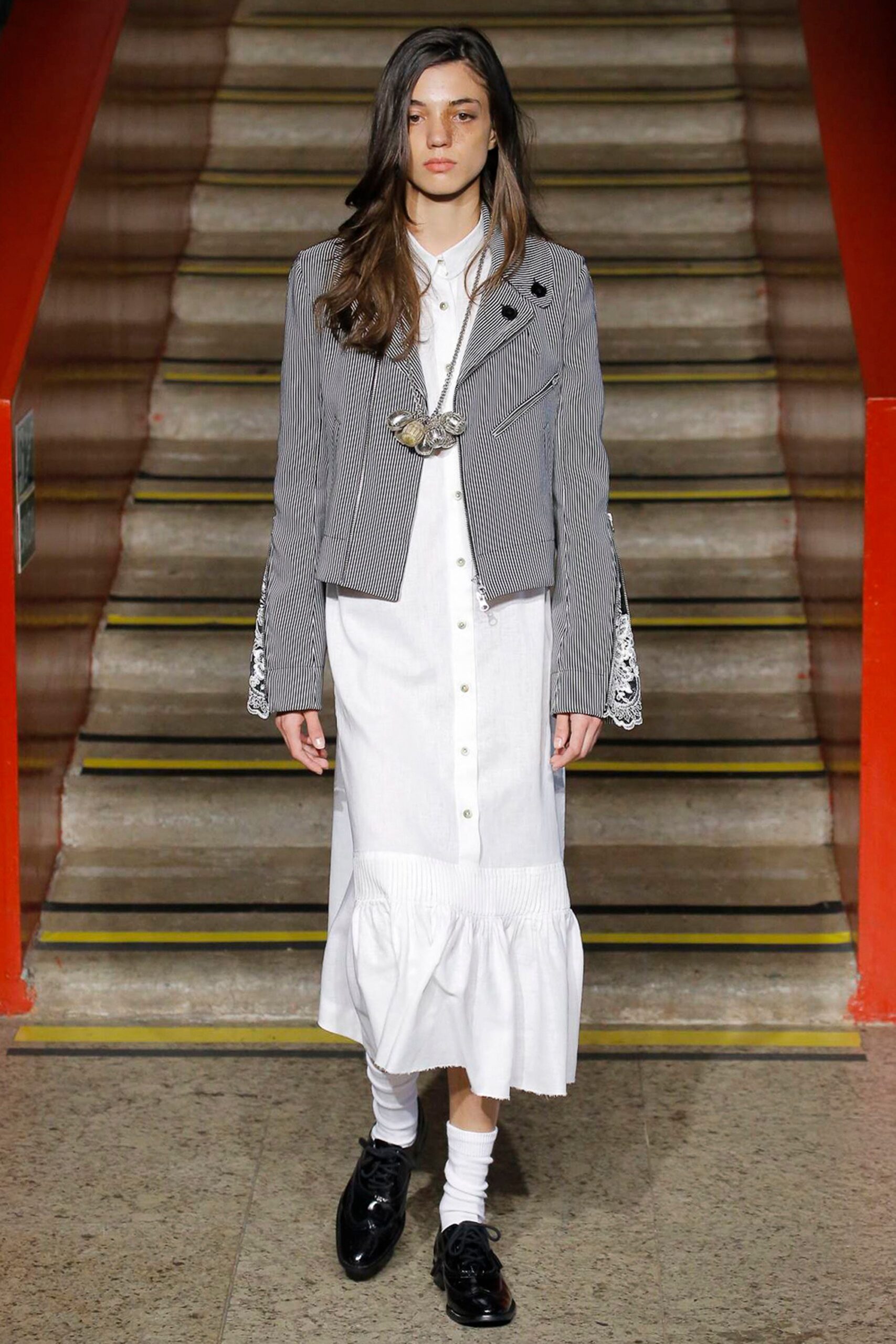 black and white fitted jacket and dress