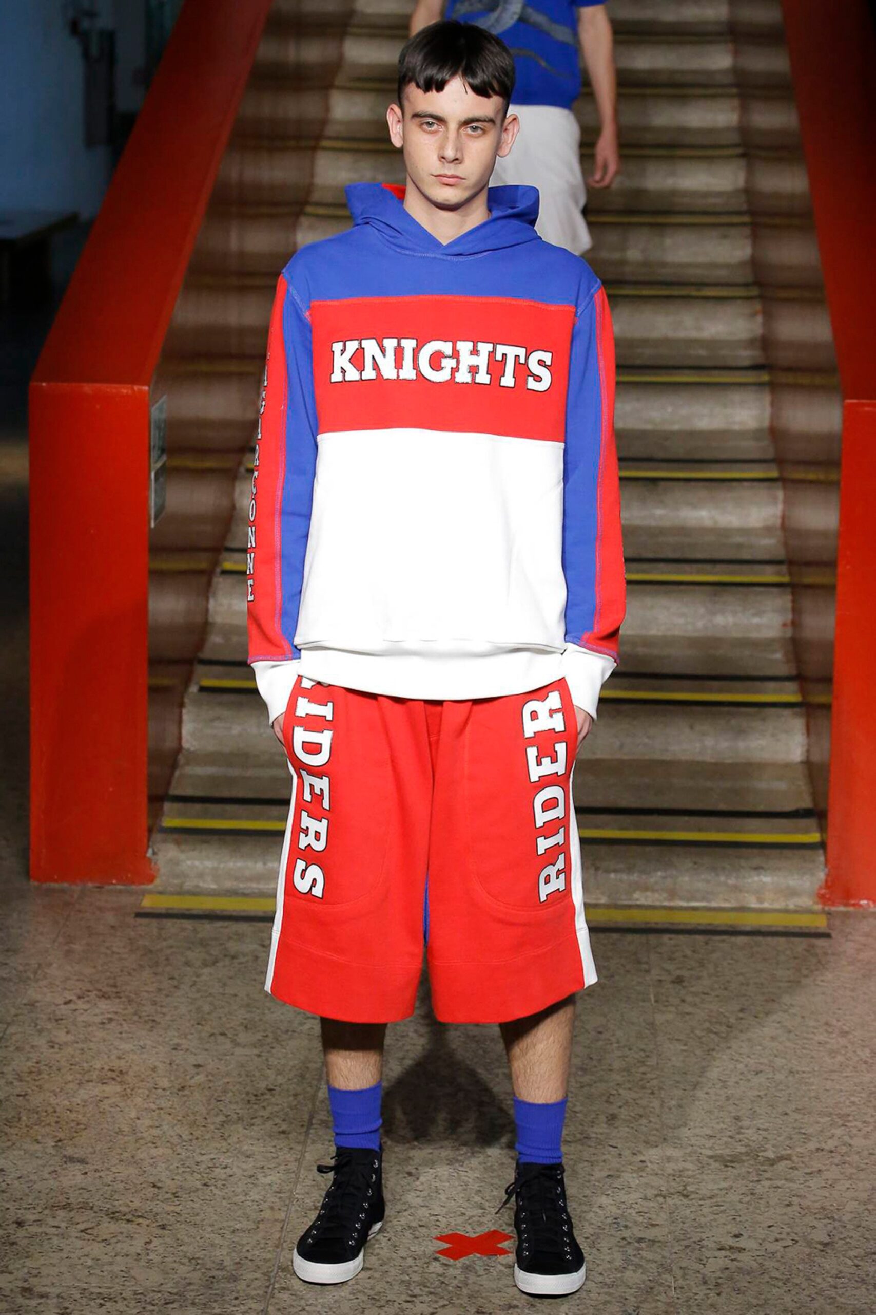 color-blocked hoodie and shorts