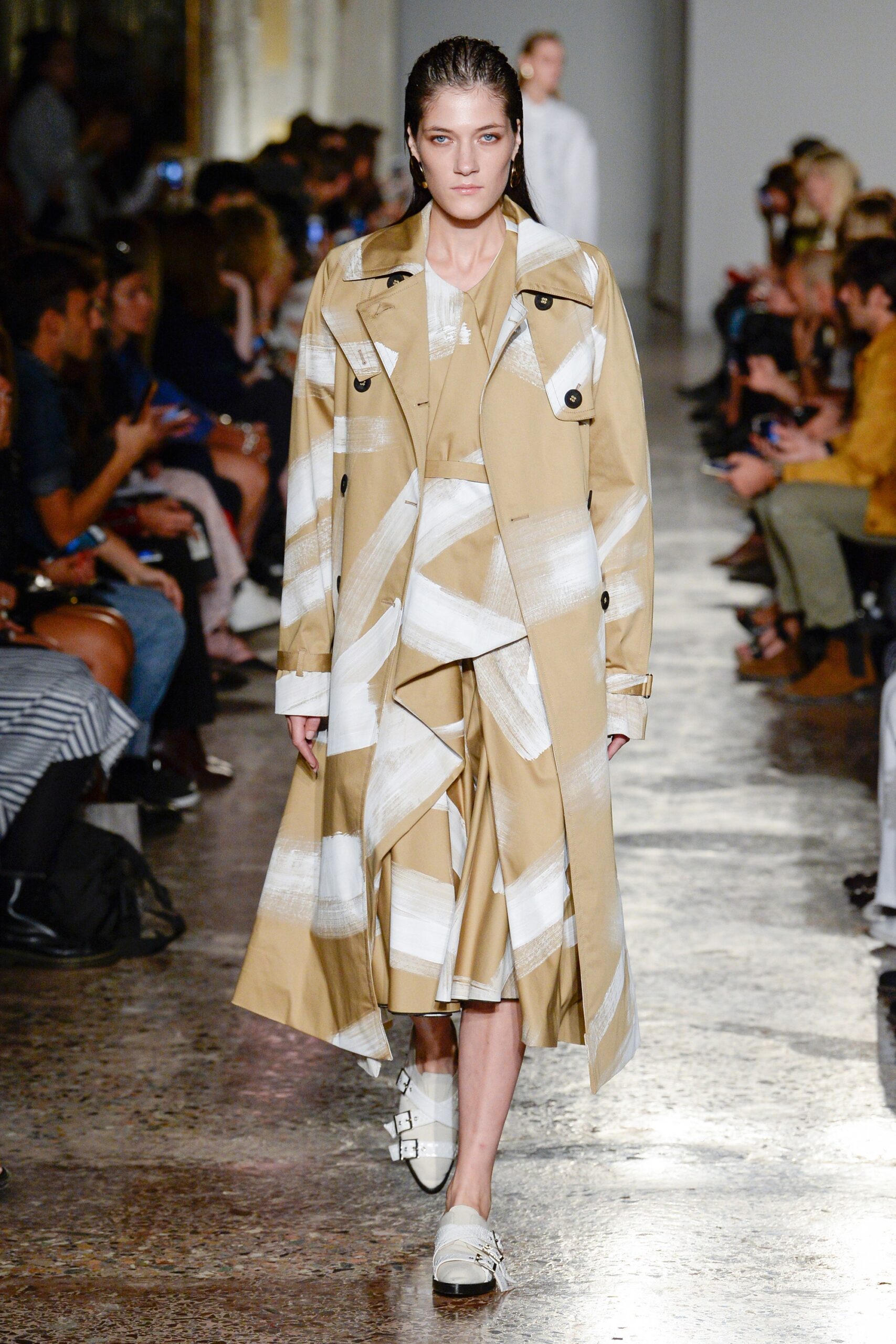 beige cotton trench and dress