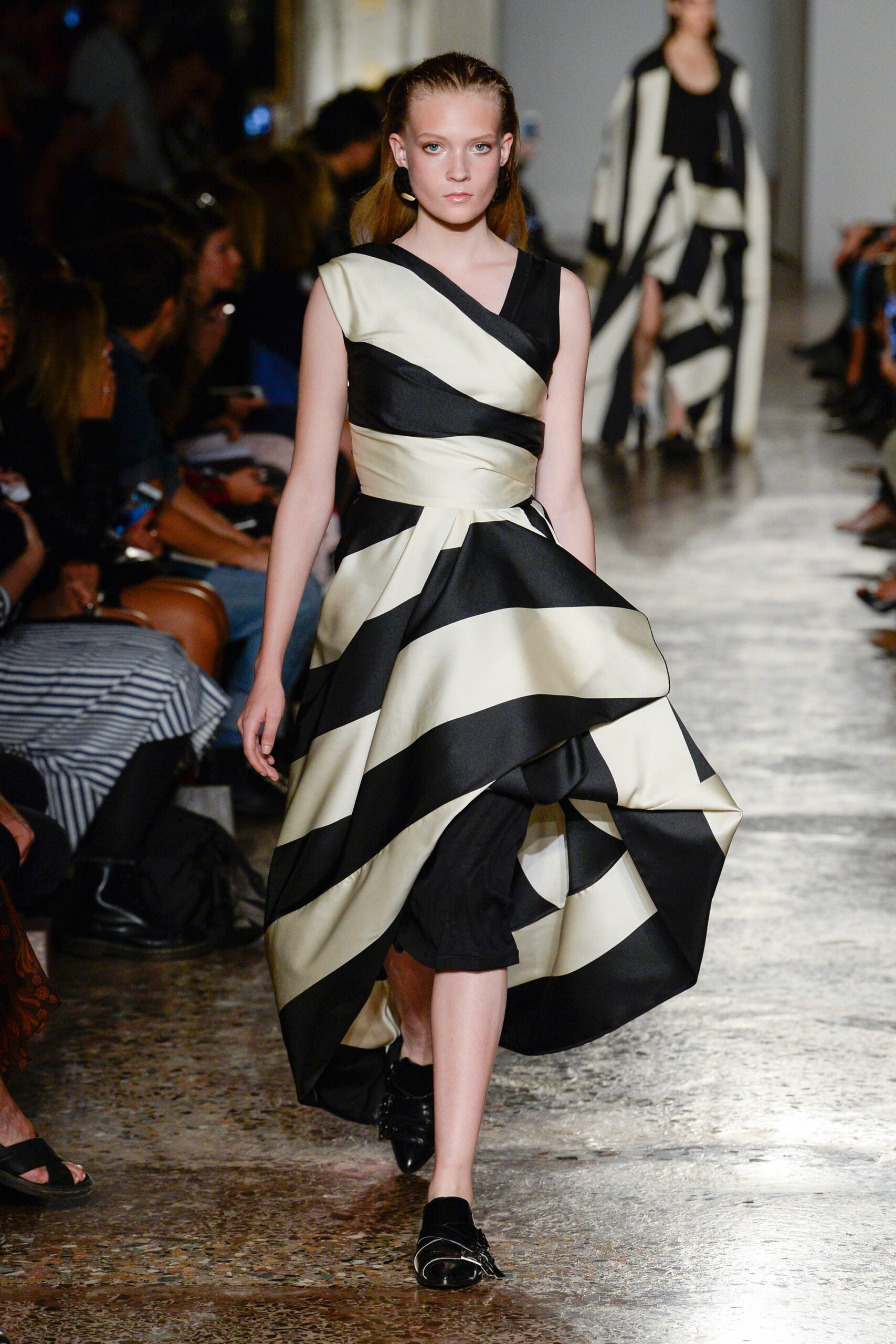 black and white striped midi dress