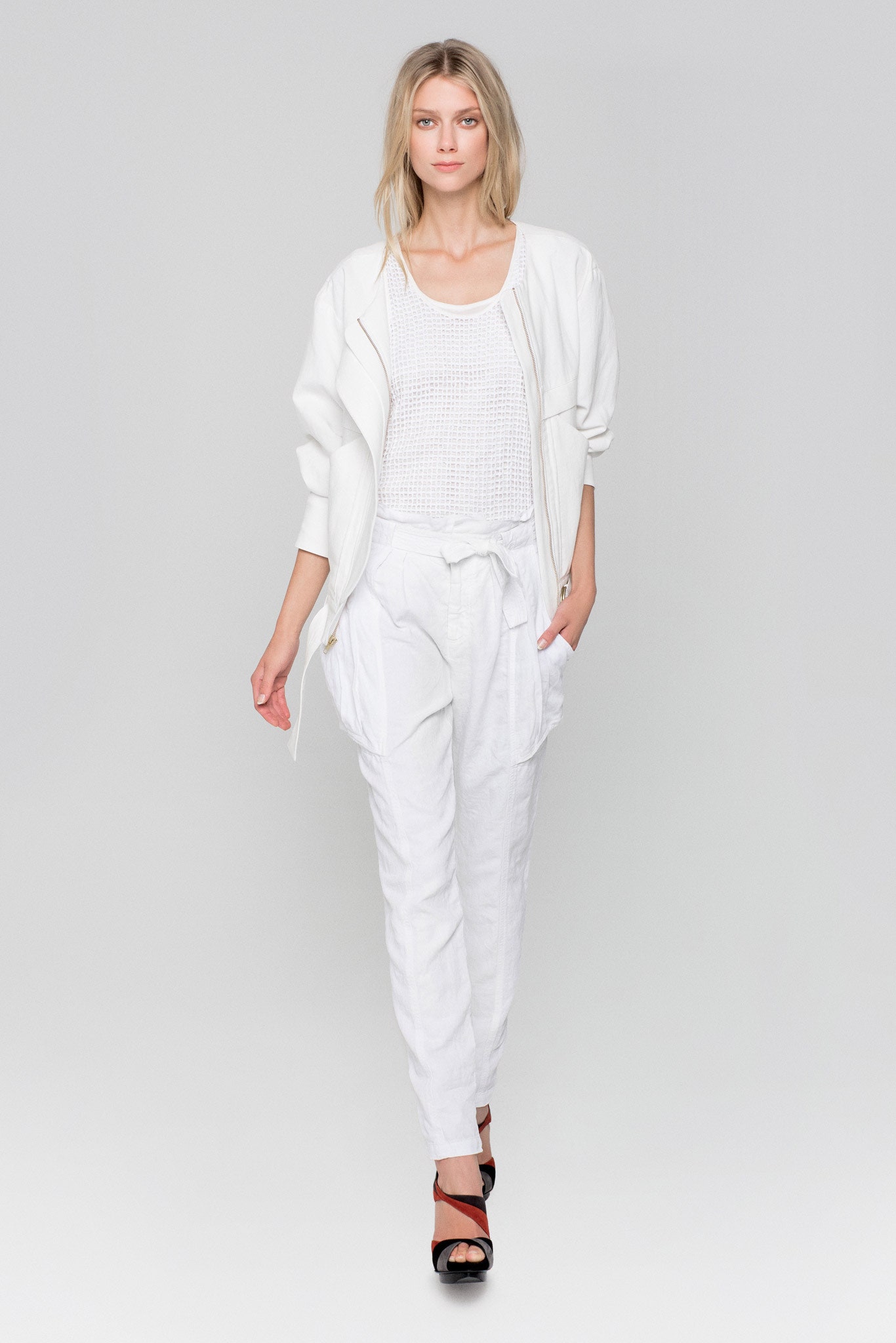 white relaxed jacket with fitted top