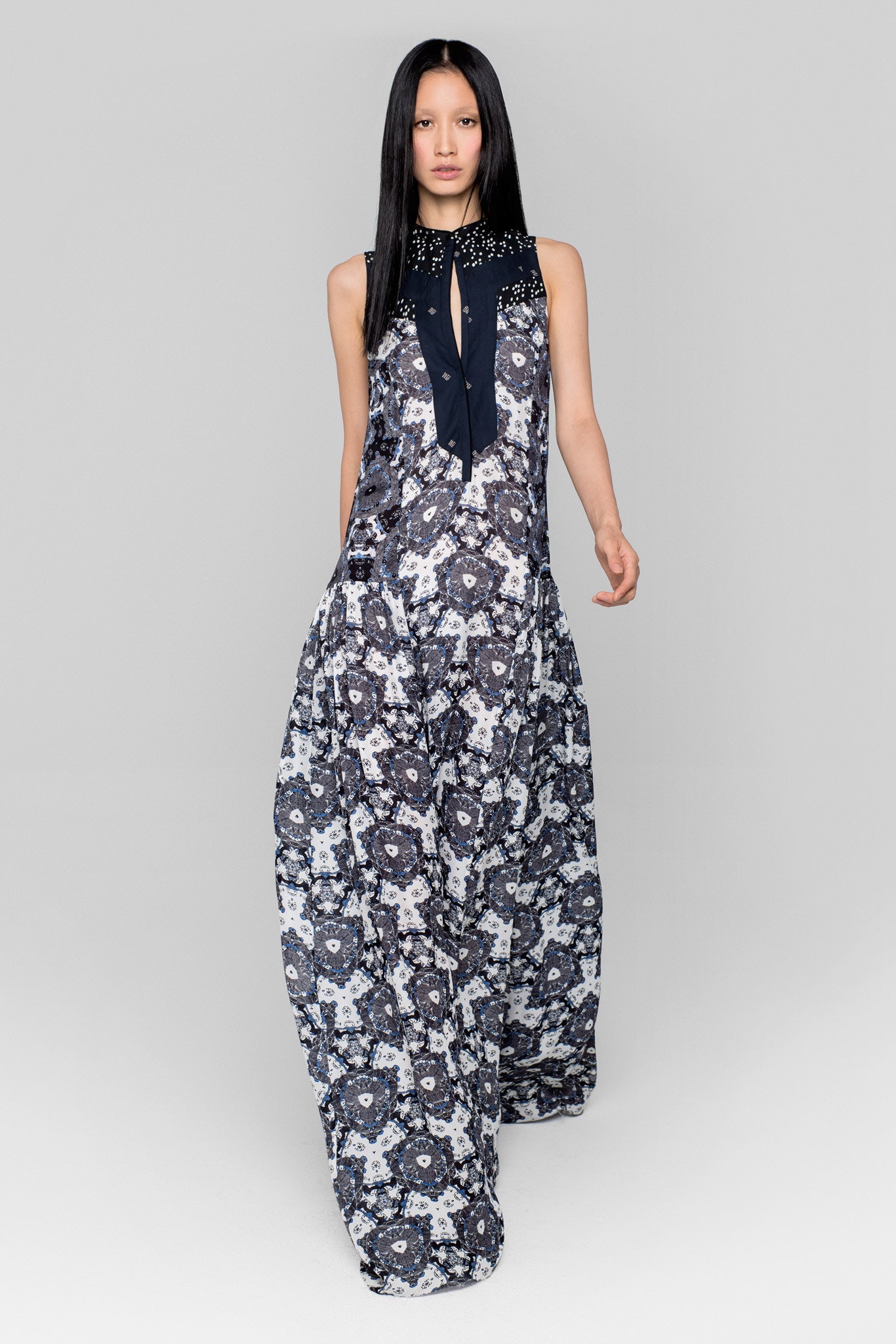 blue floral silk gown