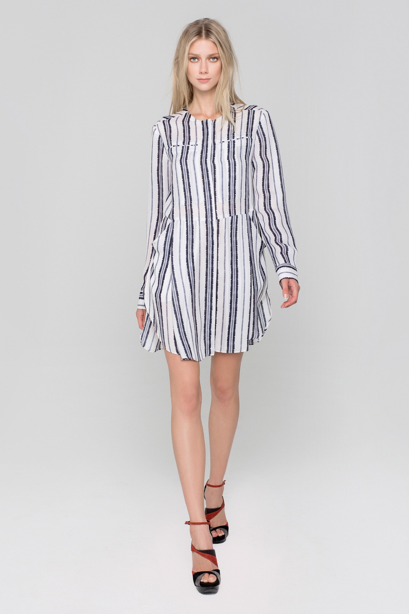 striped short dress with strappy heels