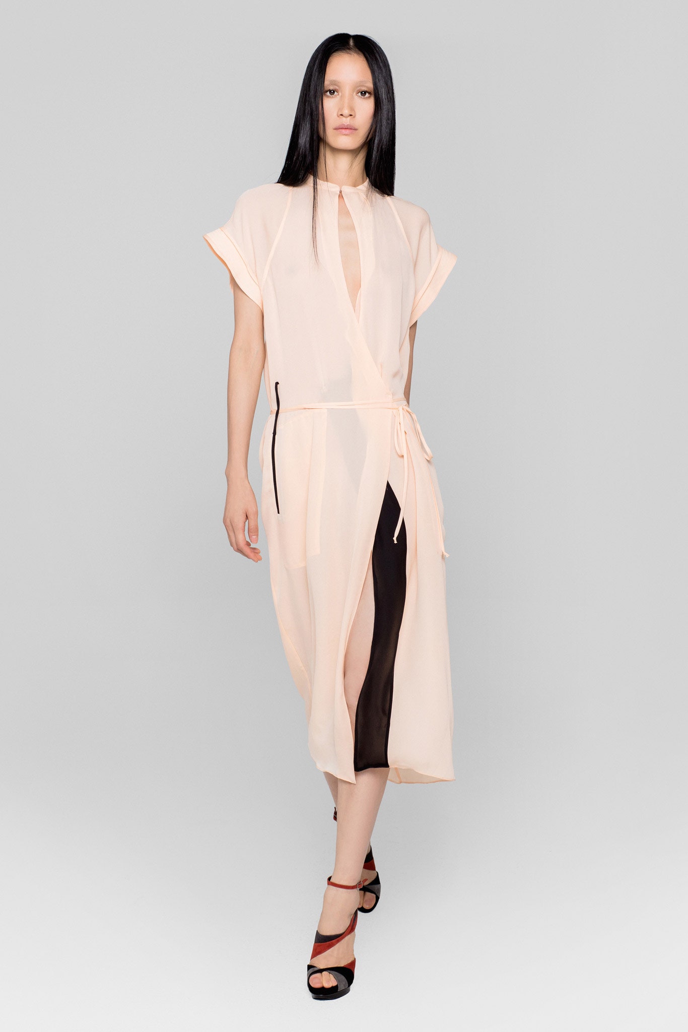 peach chiffon midi dress