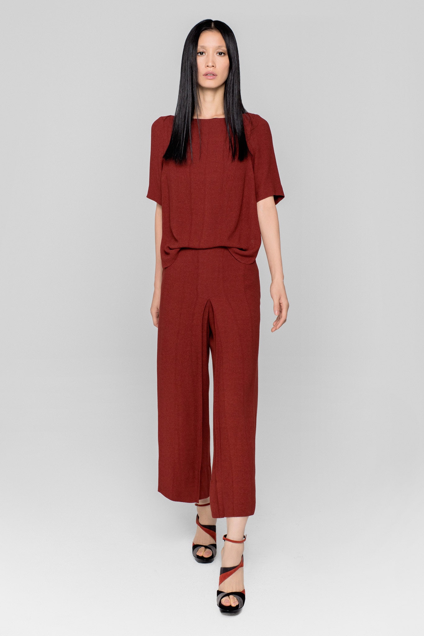 red relaxed top and pants