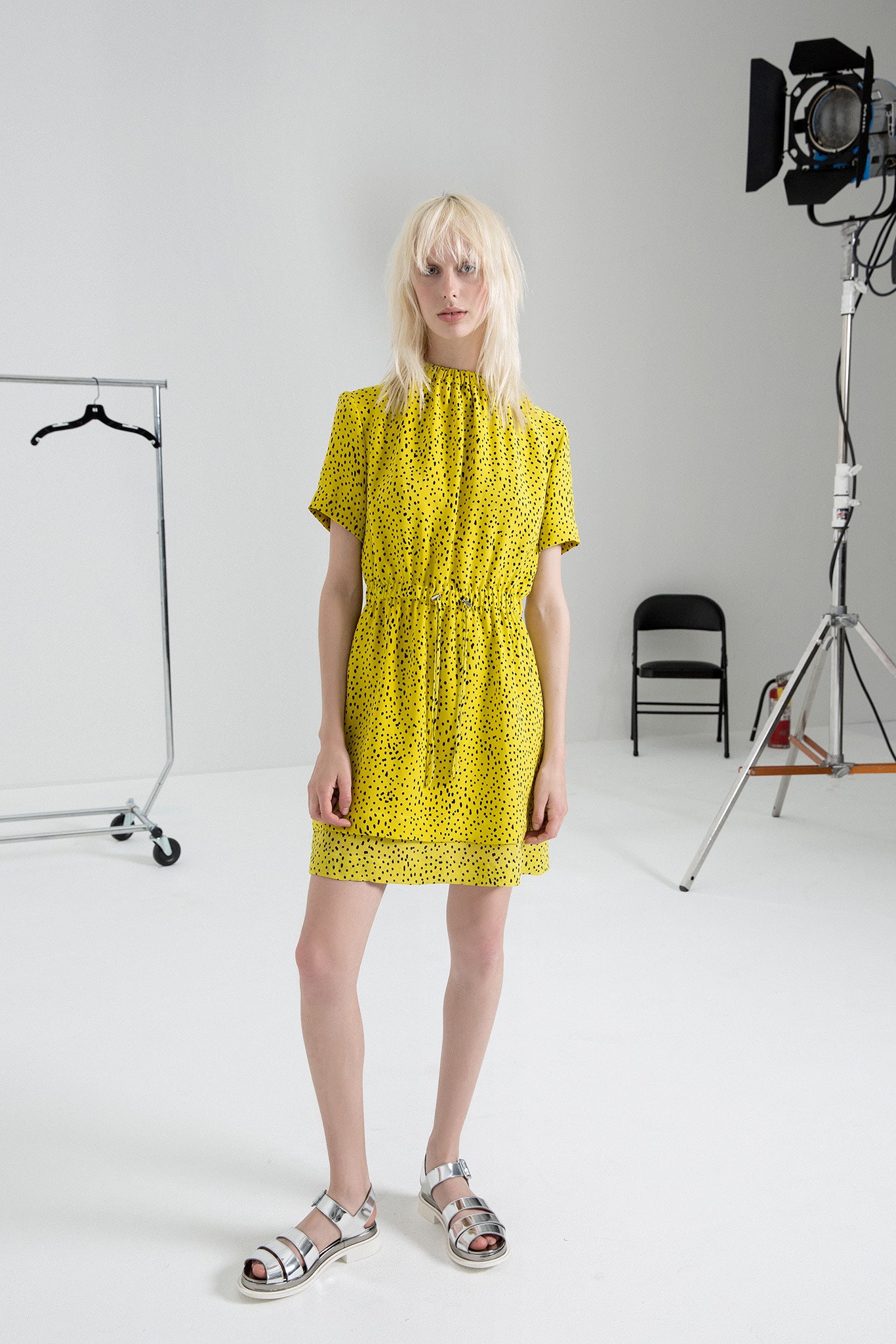 yellow printed short dress