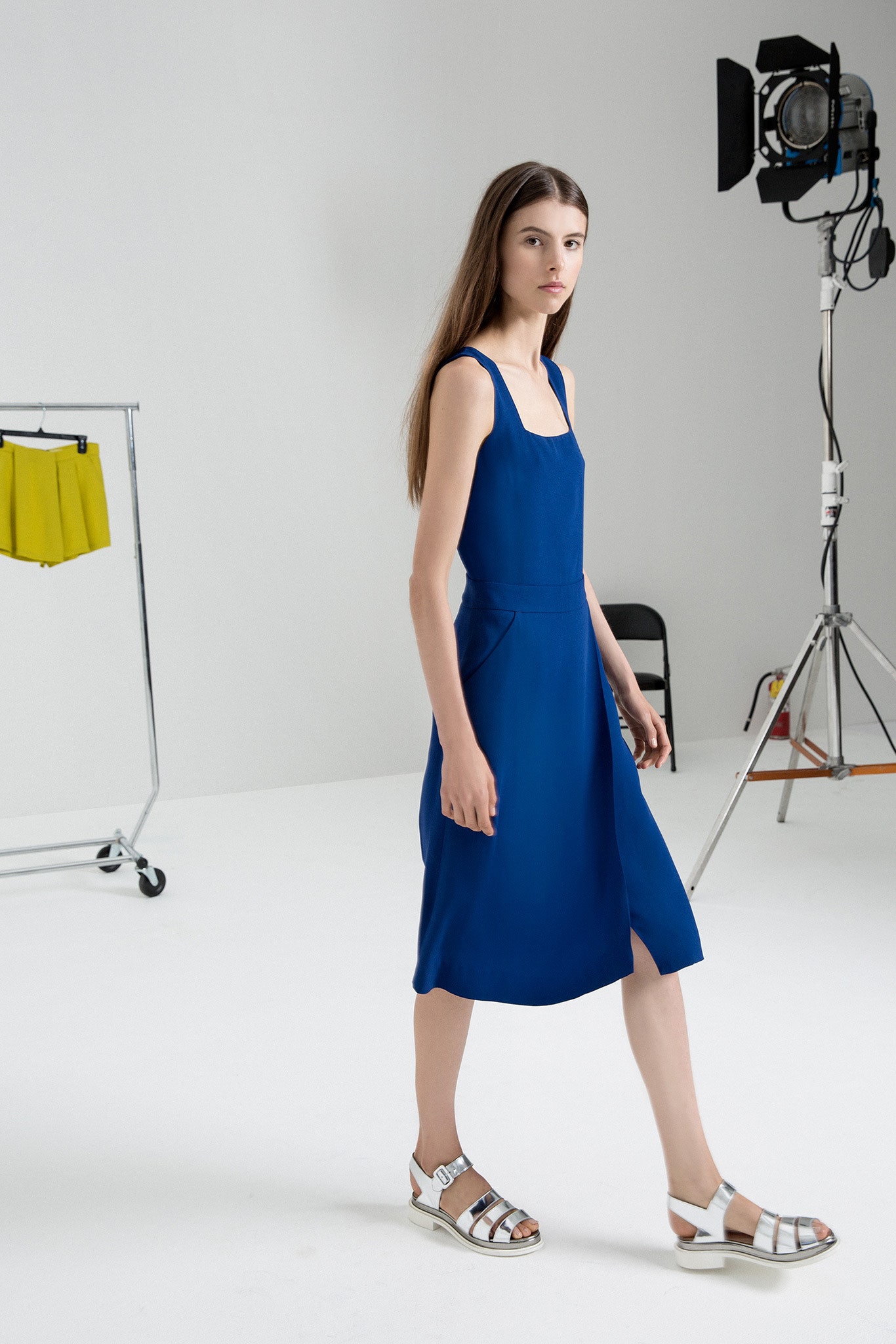 blue silk midi dress