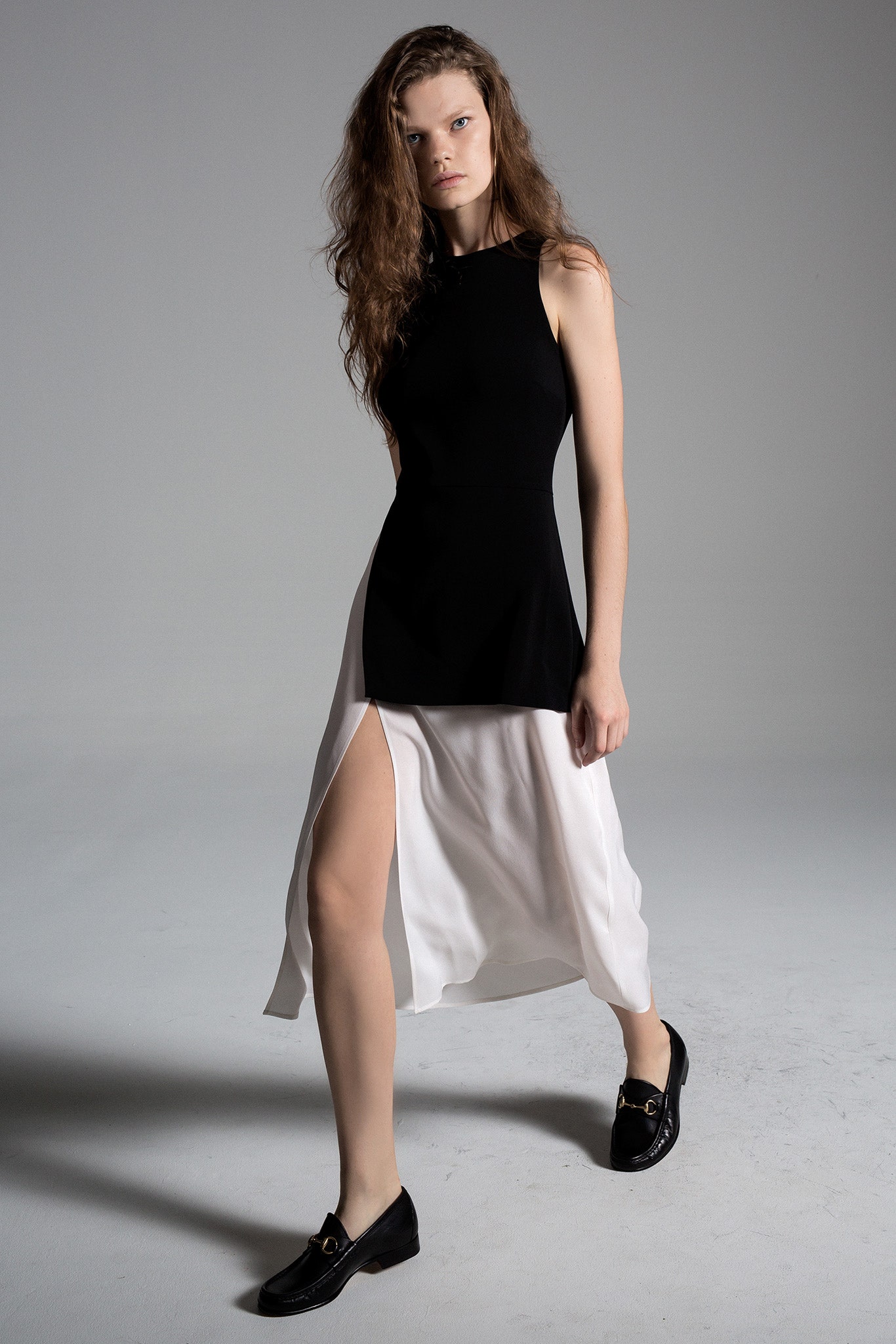 black and white asymmetric dress