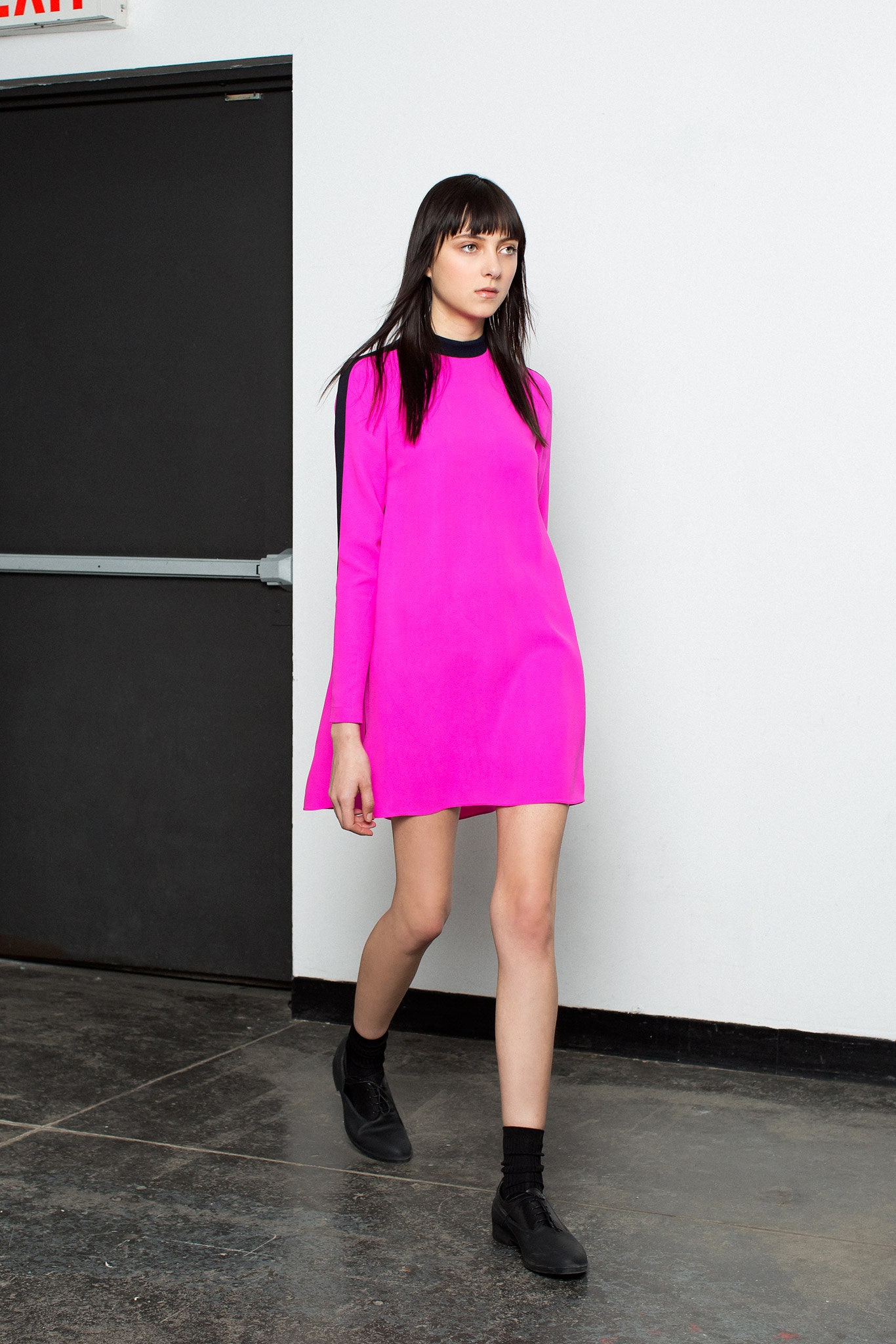 pink relaxed long-sleeve dress