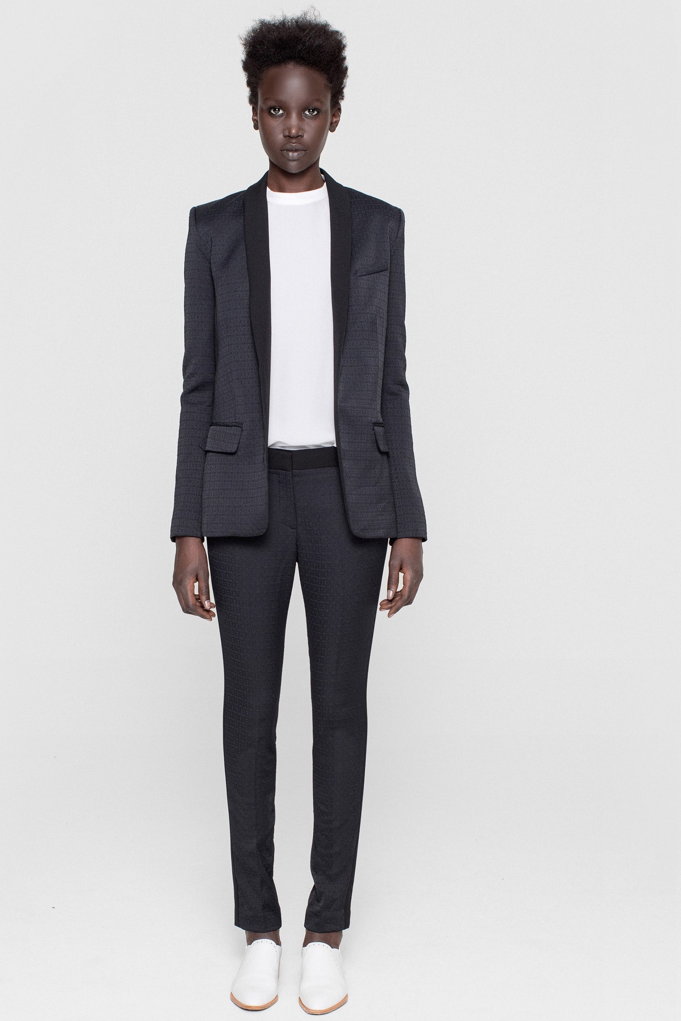 black tailored blazer with white t-shirt