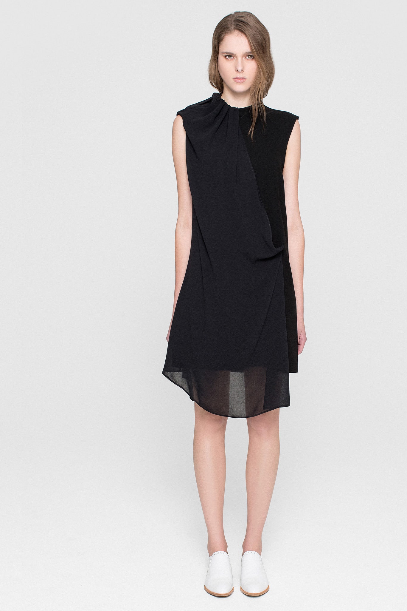 black silk asymmetric dress