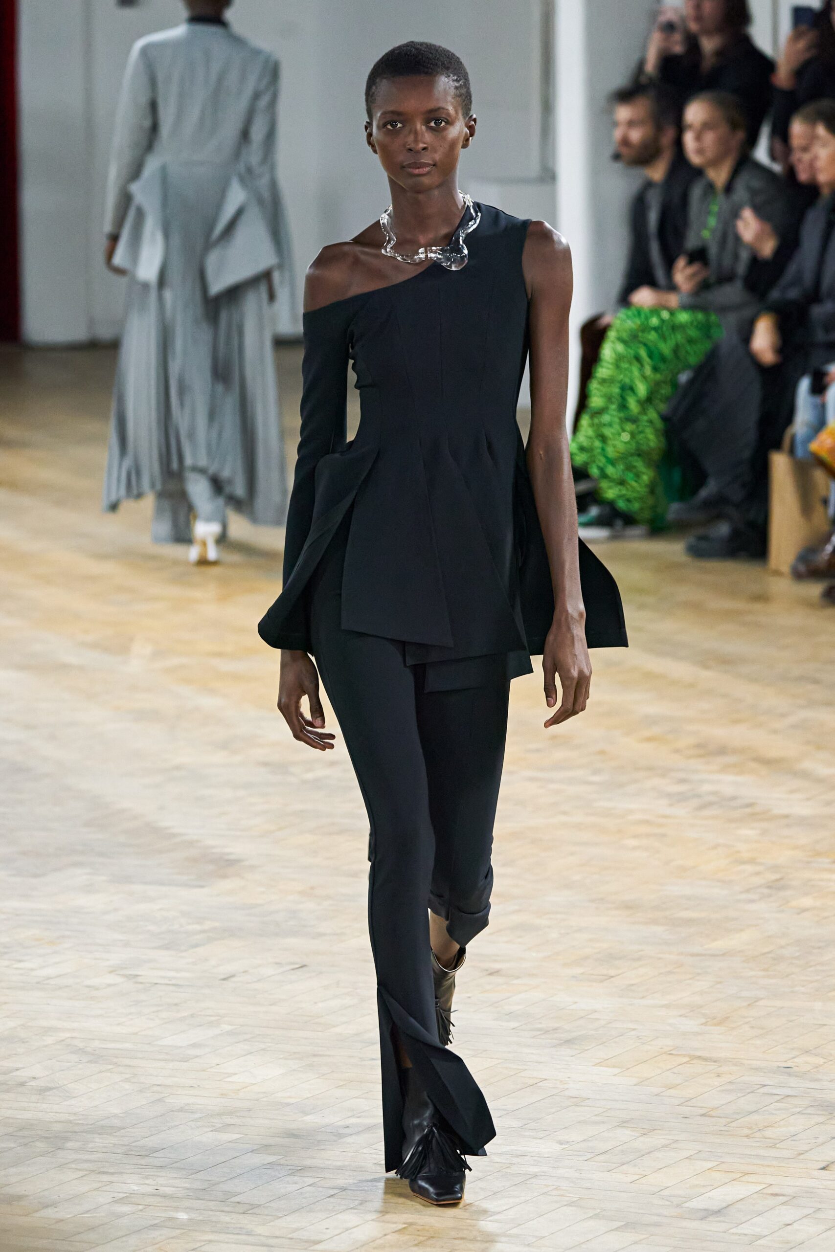 black fitted top and pants