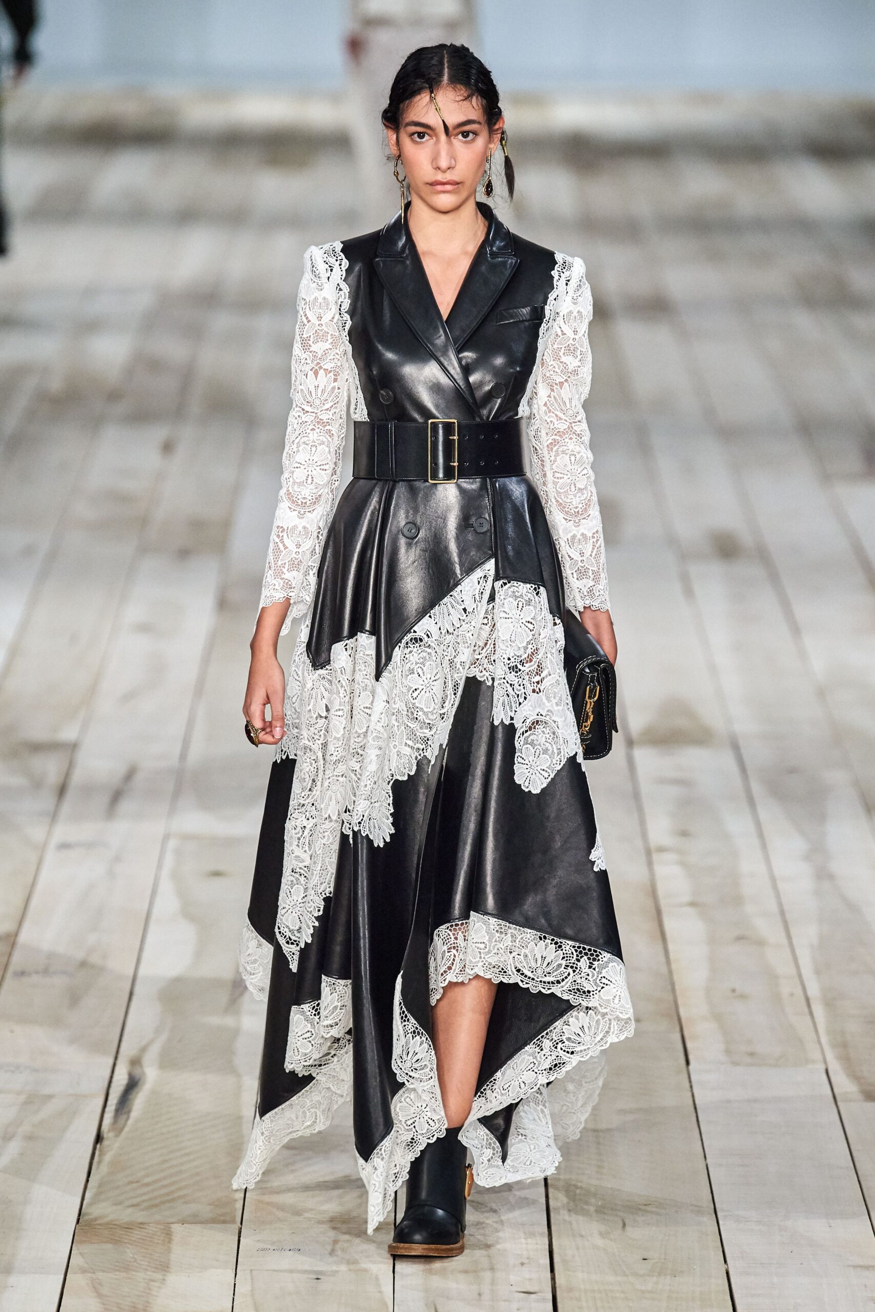 black leather lace dress