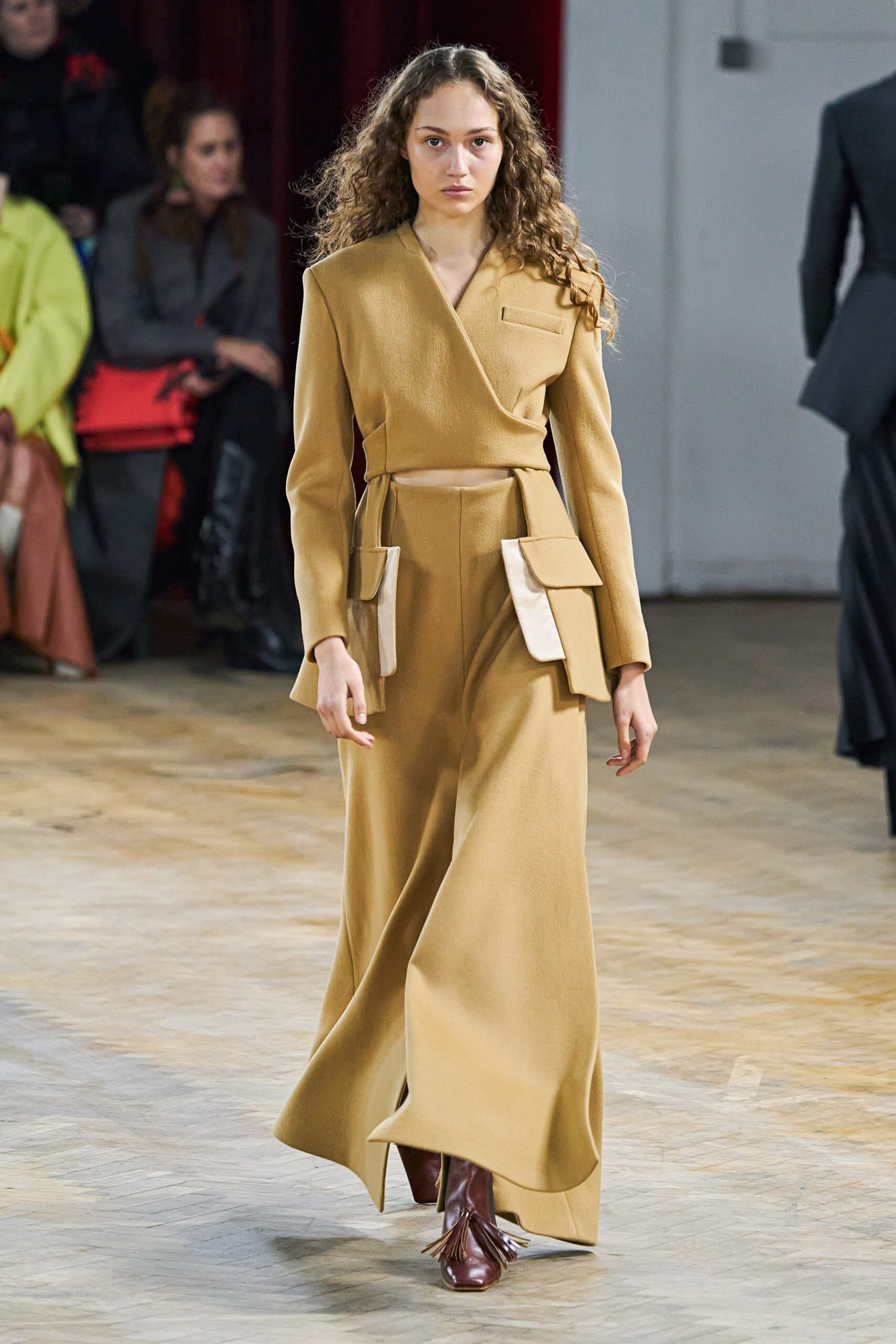 beige fitted long-sleeve dress