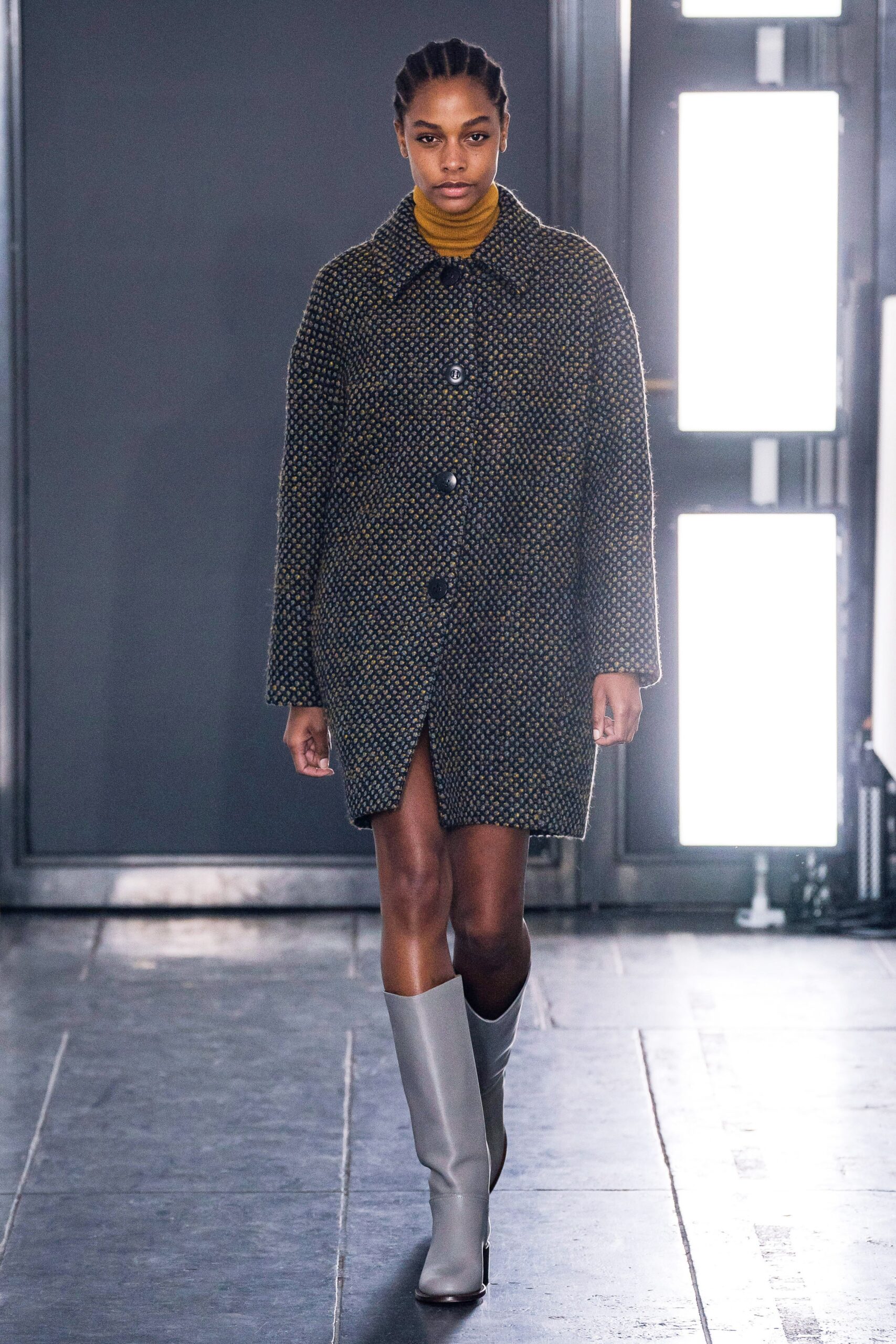gray leather fitted boots
