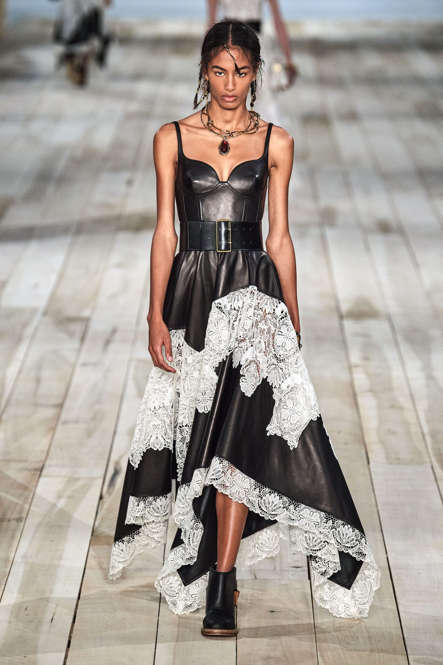 black leather dress with lace