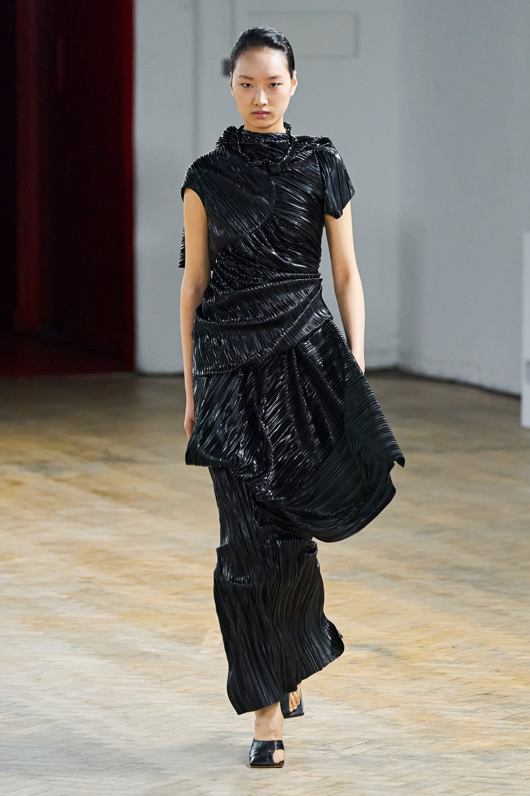 black silk sleeveless dress