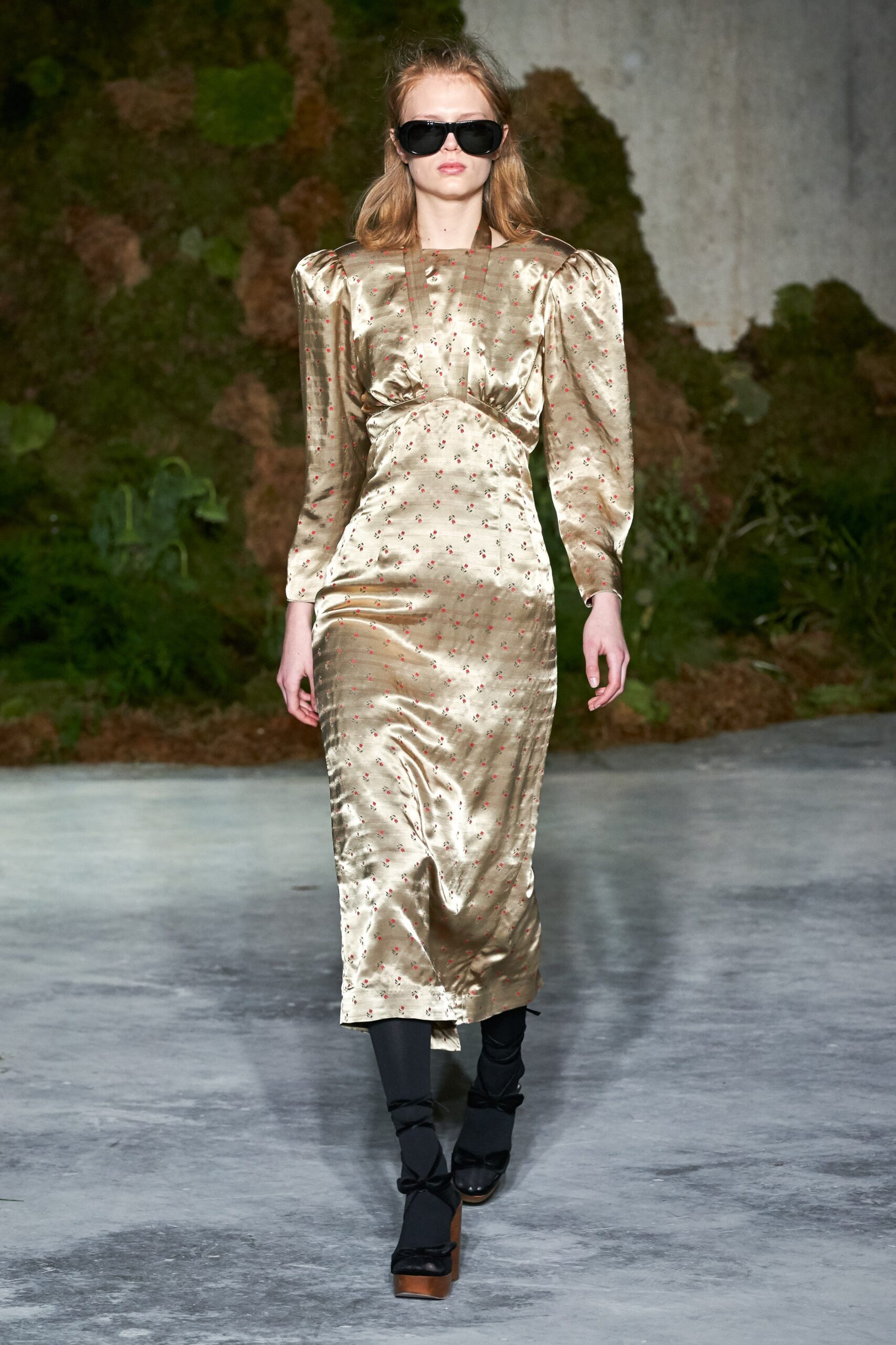 gold silk fitted midi dress
