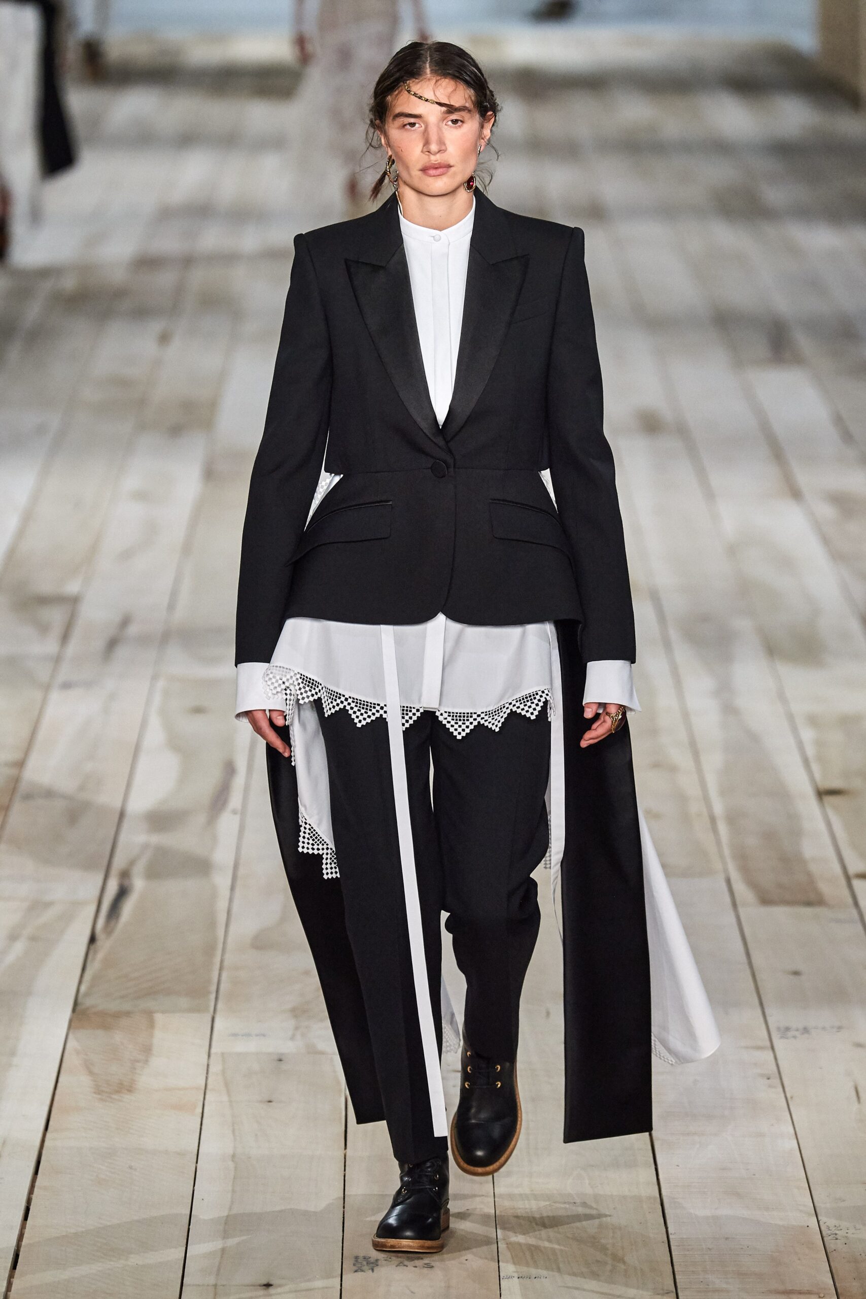 black tailored suit with white shirt