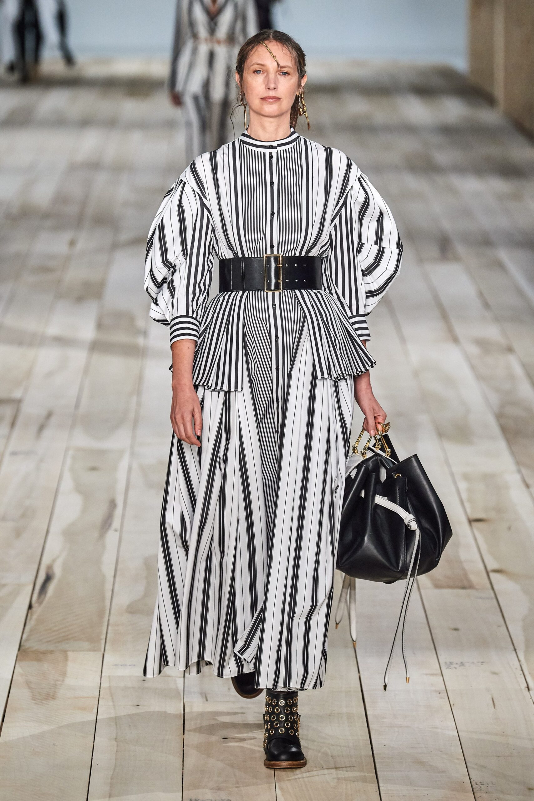 black and white striped midi dress