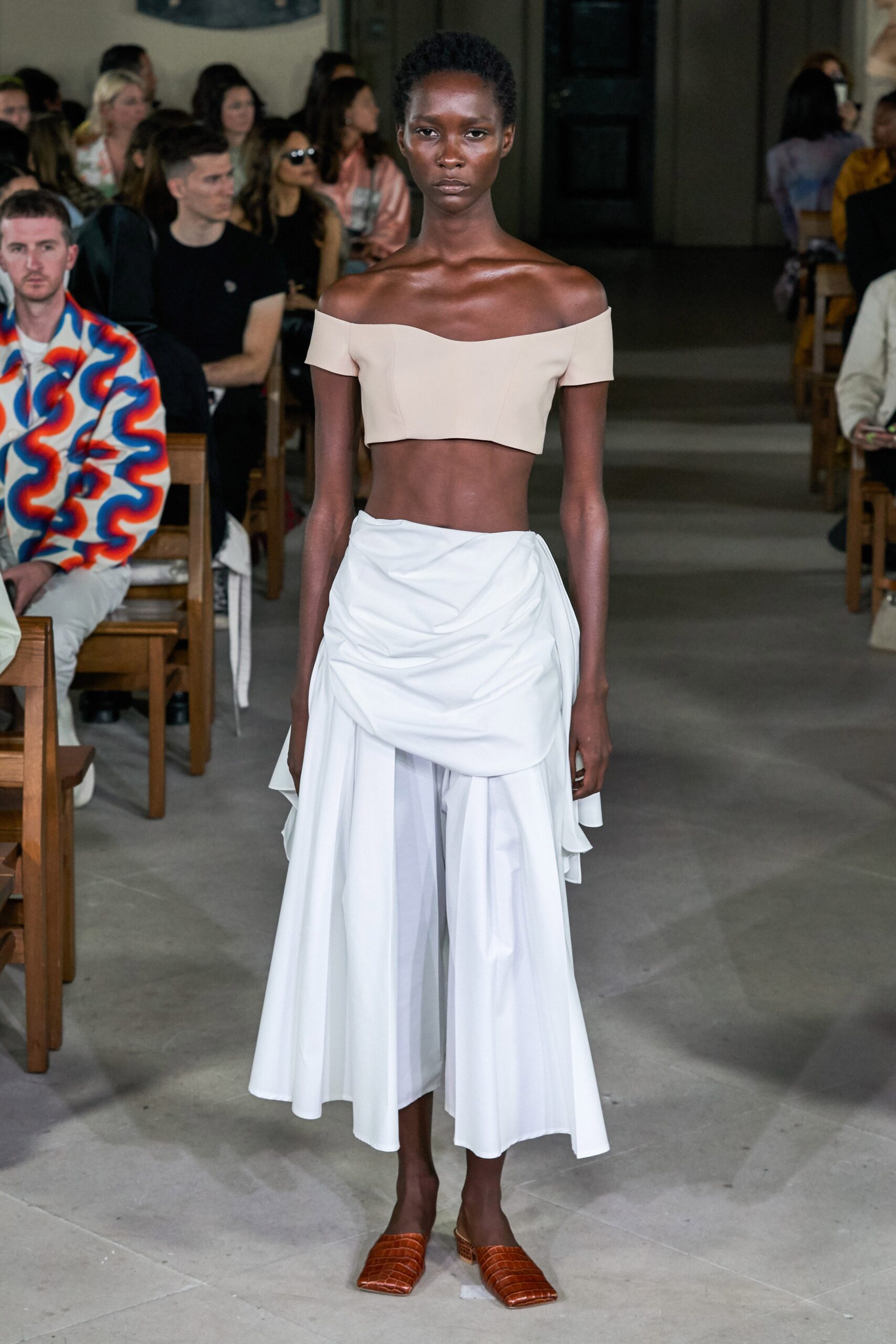 white asymmetric relaxed draped skirt