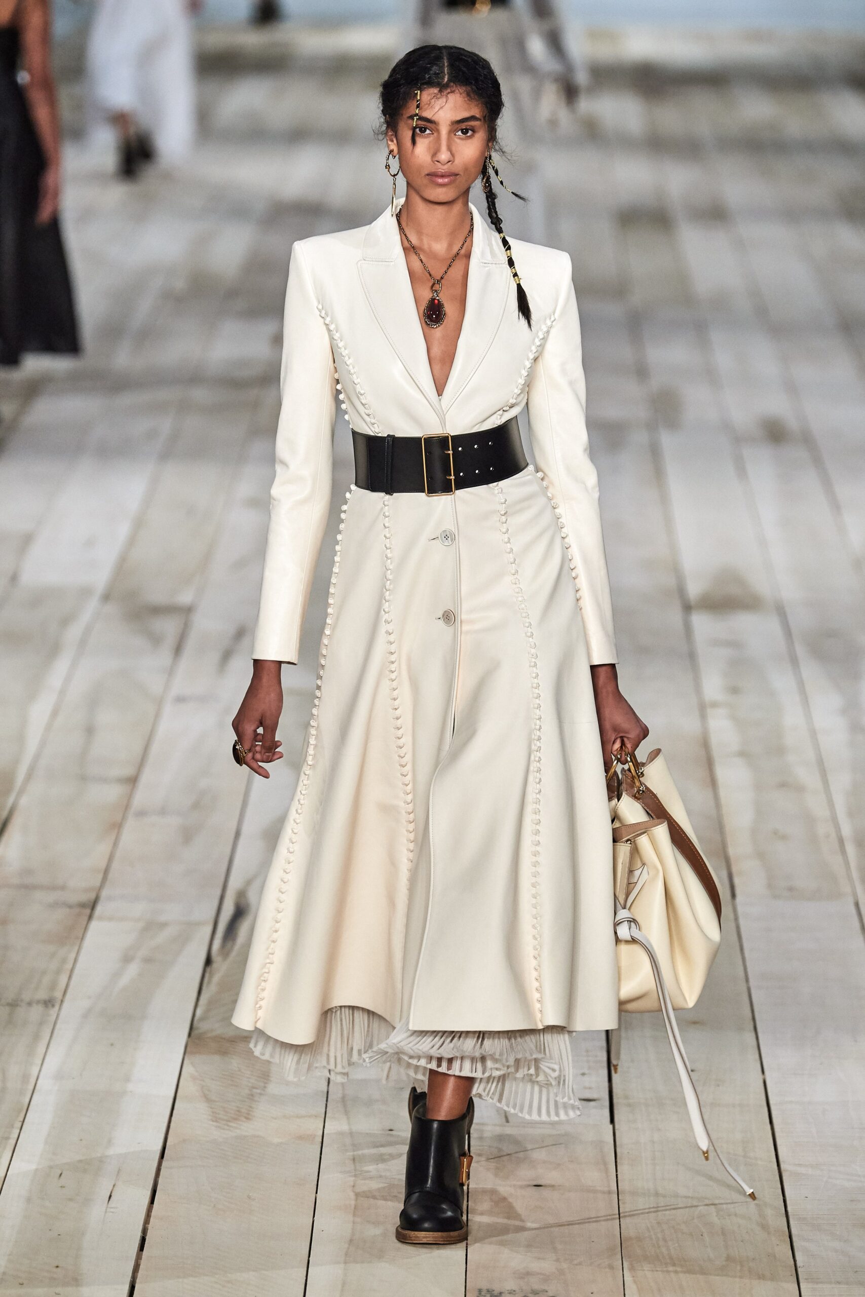 white midi dress with black belt