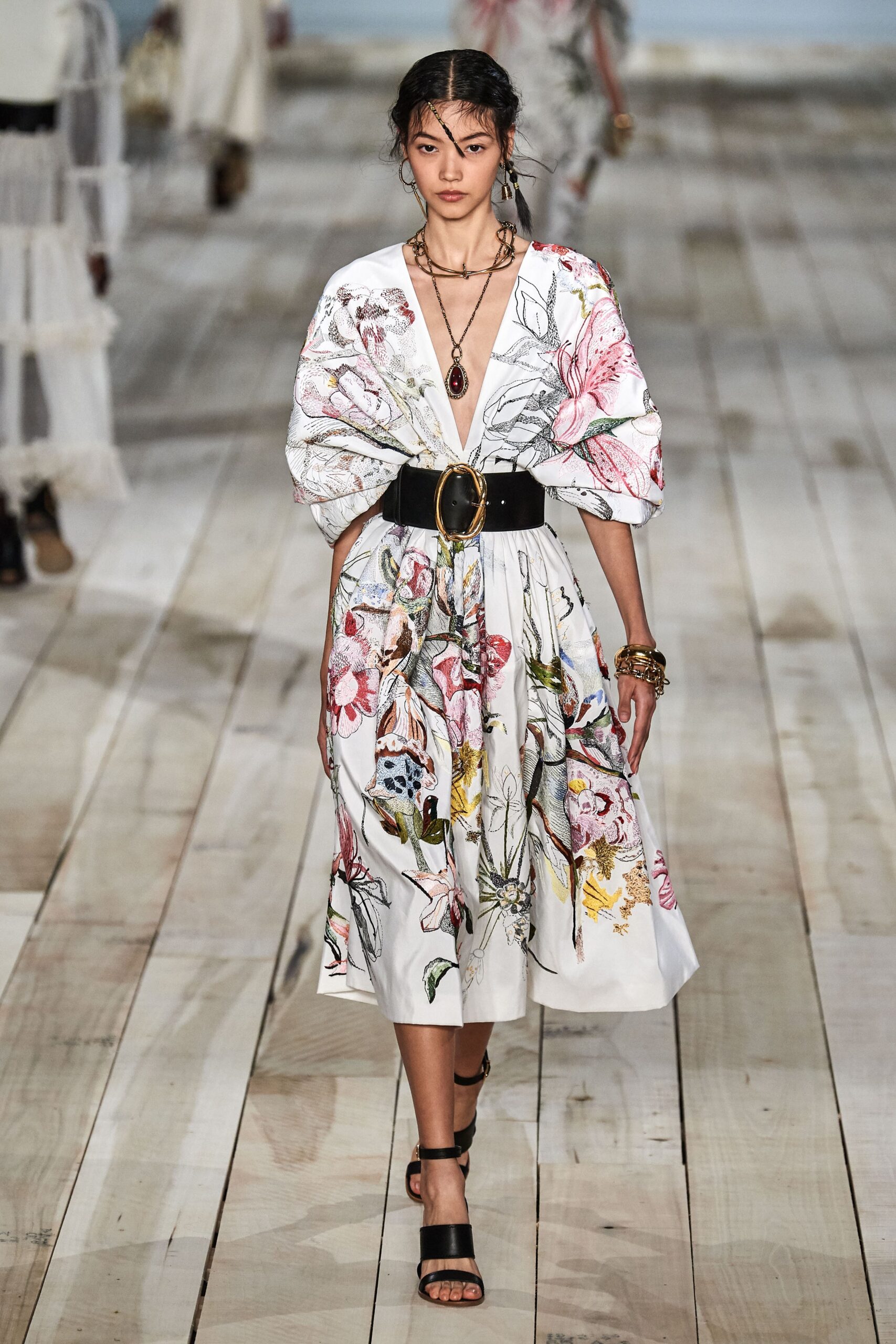 relaxed white floral midi dress