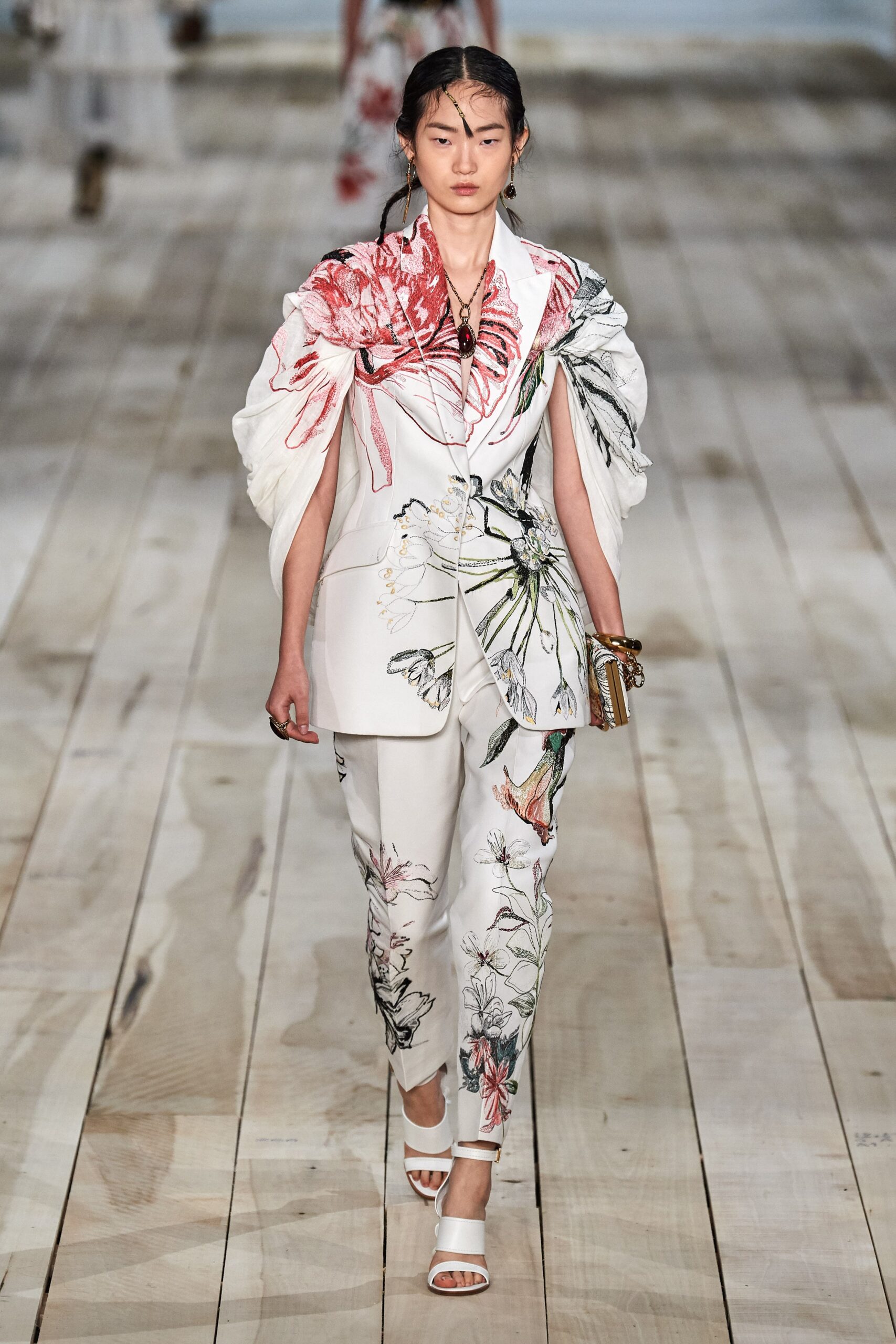 white embroidered tailored suit