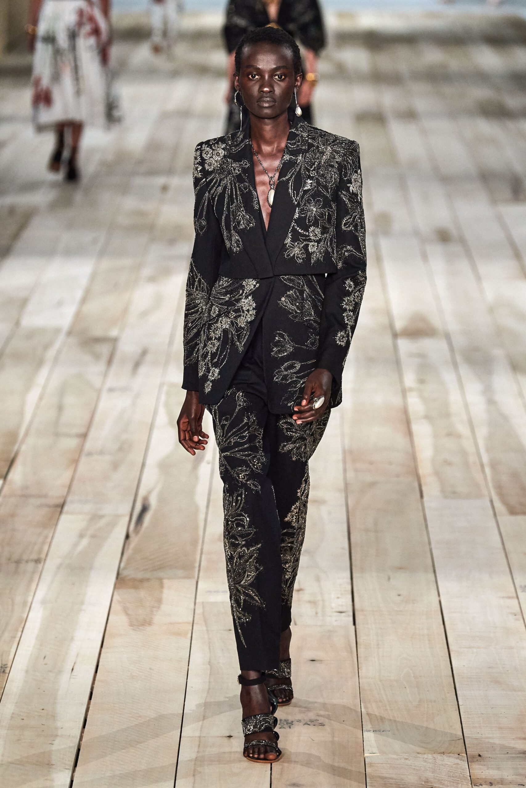 black silk embroidered suit