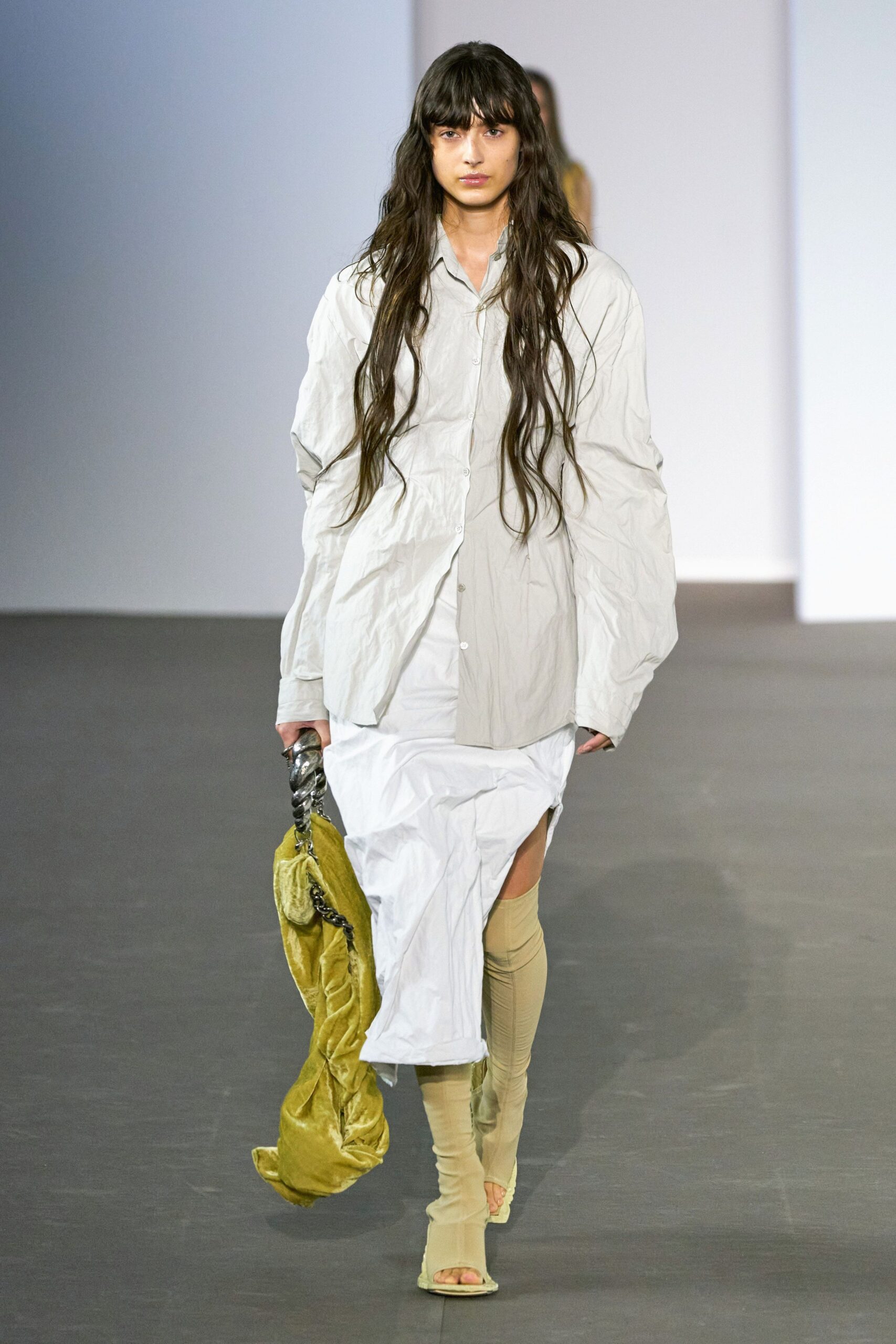 white relaxed shirt-dress with layered skirt